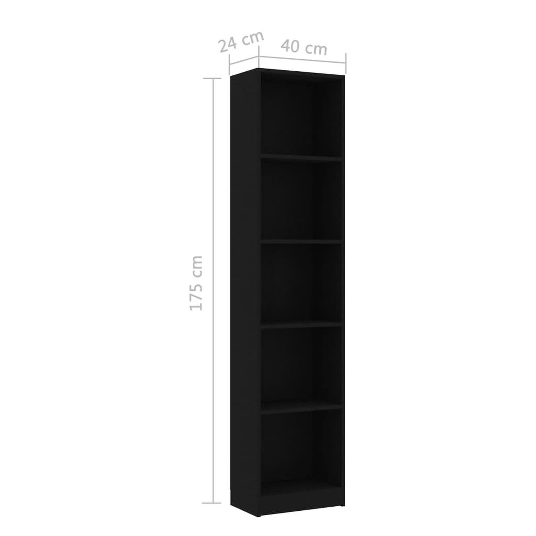 Voir la diapositive 6 : VIDAXL Bibliotheque a 5 niveaux Noir 40x24x175 cm Bois d'ingenierie