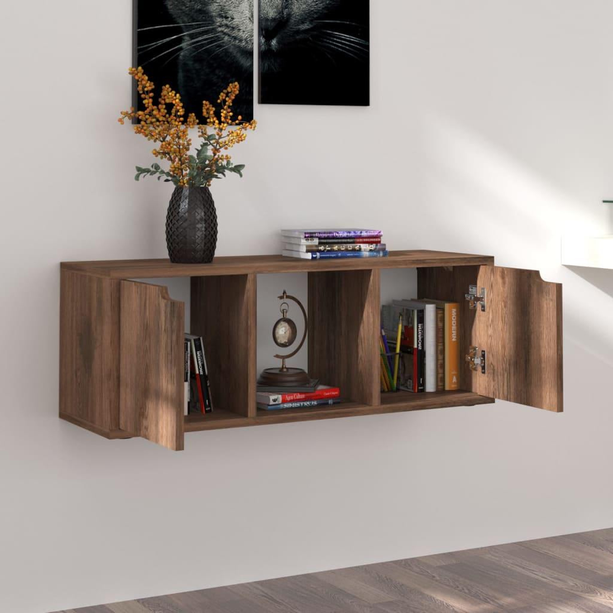 Voir la diapositive 4 : VIDAXL Meuble TV Chene fume 88,5x27,5x30,5 cm Bois d'ingenierie