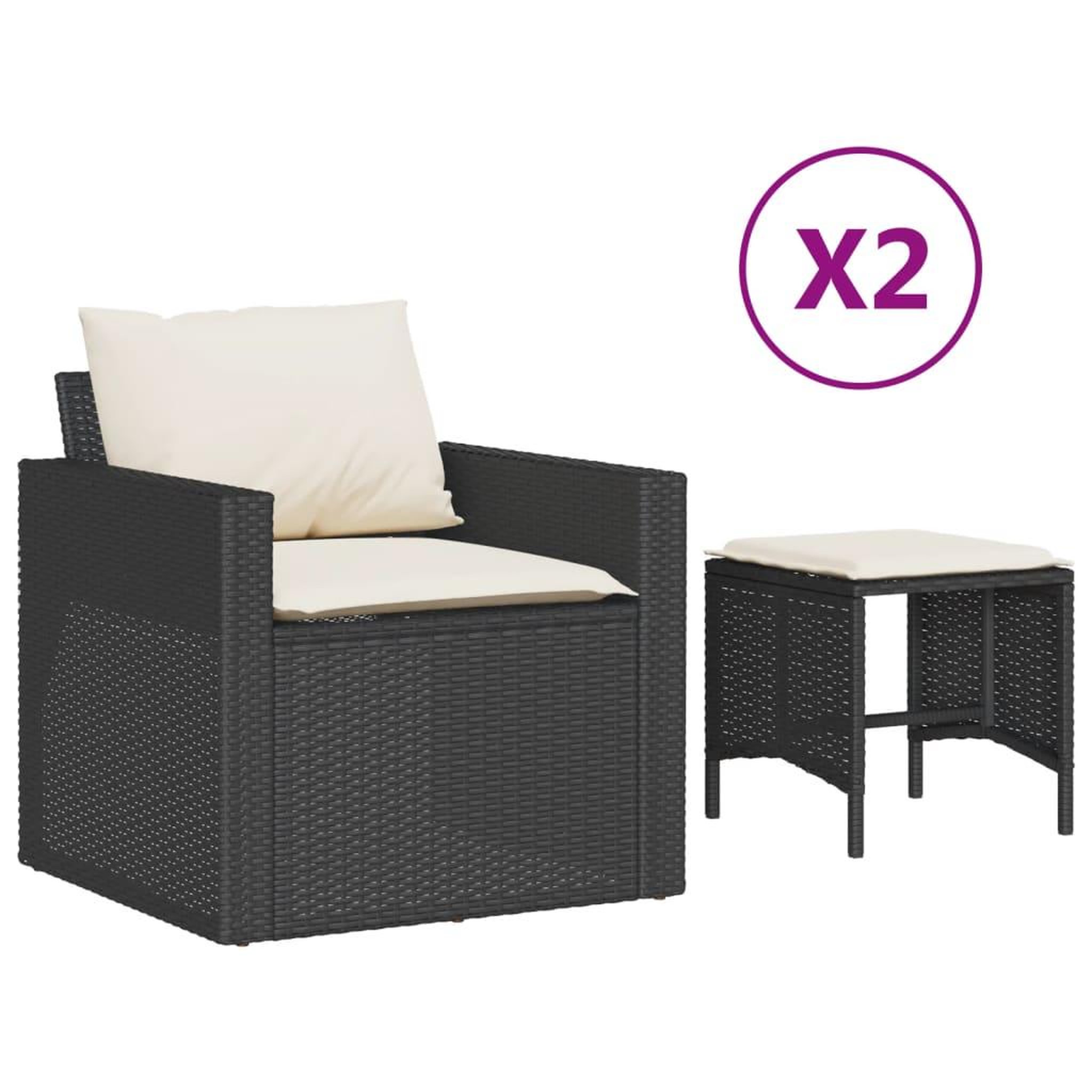 Voir la diapositive 2 : VIDAXL Salon de jardin 4 pcs avec coussins noir resine tressee