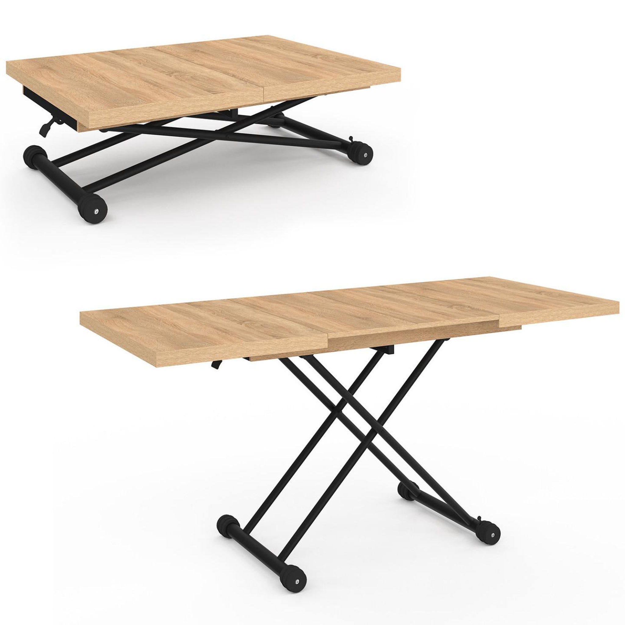 Voir la diapositive 5 : ID MARKET Table basse extensible relevable en table à manger rectangulaire altura 100-160 cm bois et noir design industriel