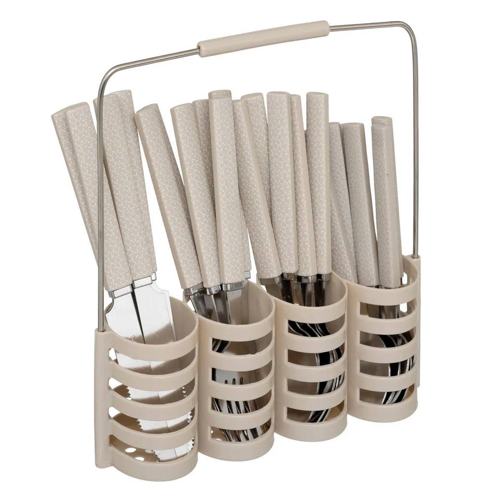 SECRET DE GOURMET Ménagère 24 pièces avec rack  géo  24cm beige