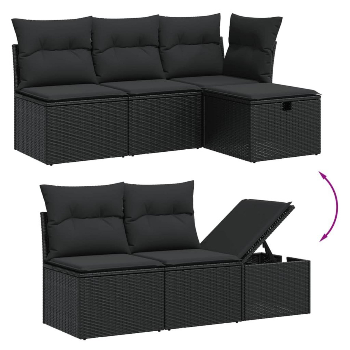 VIDAXL Salon de jardin 6 pcs avec coussins noir resine tressee