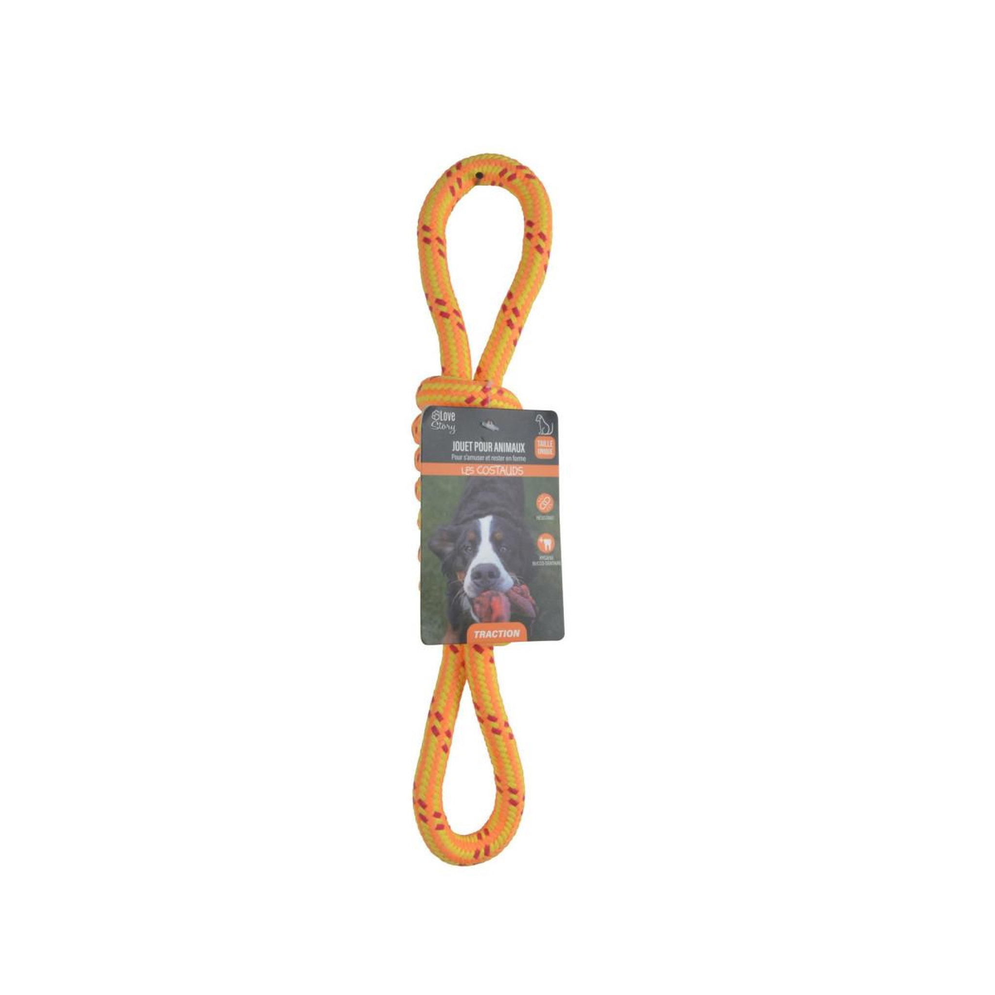 Voir la diapositive 2 : LOVE STORY Jouet pour chien  corde nœud 2 poignées  36cm orange
