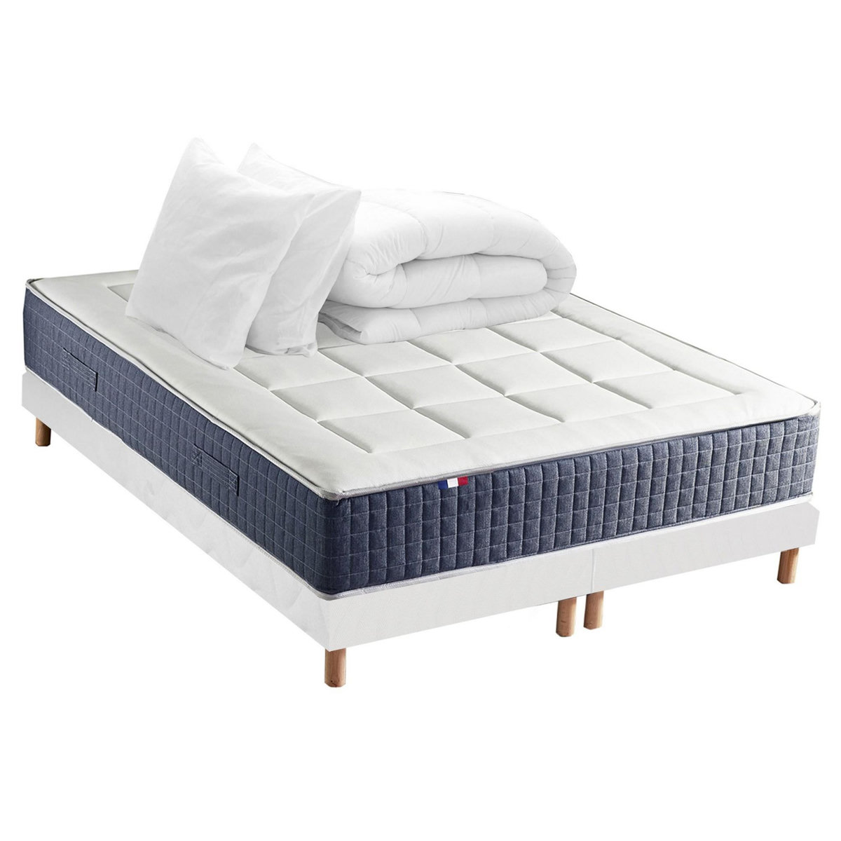 IDLITERIE Ensemble matelas ressort 7 zones KING STYLE, mémoire de forme, sommier, couette, oreillers