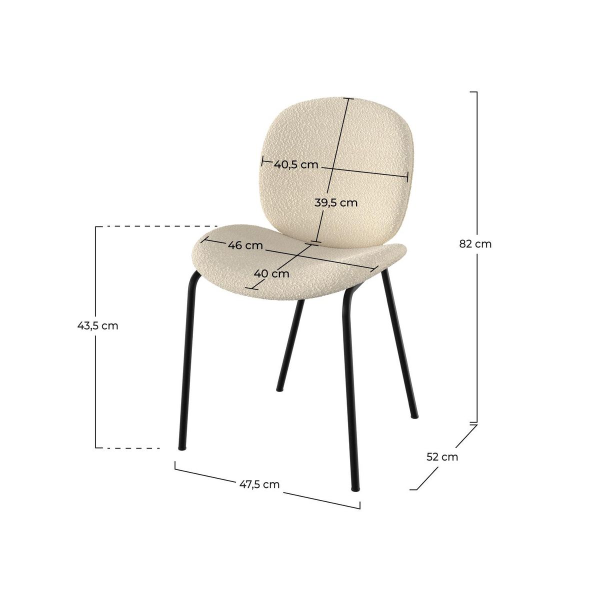 Rendez vous déco Lot de 2 chaises en tissu bouclé beige et pieds en métal noir - Iris