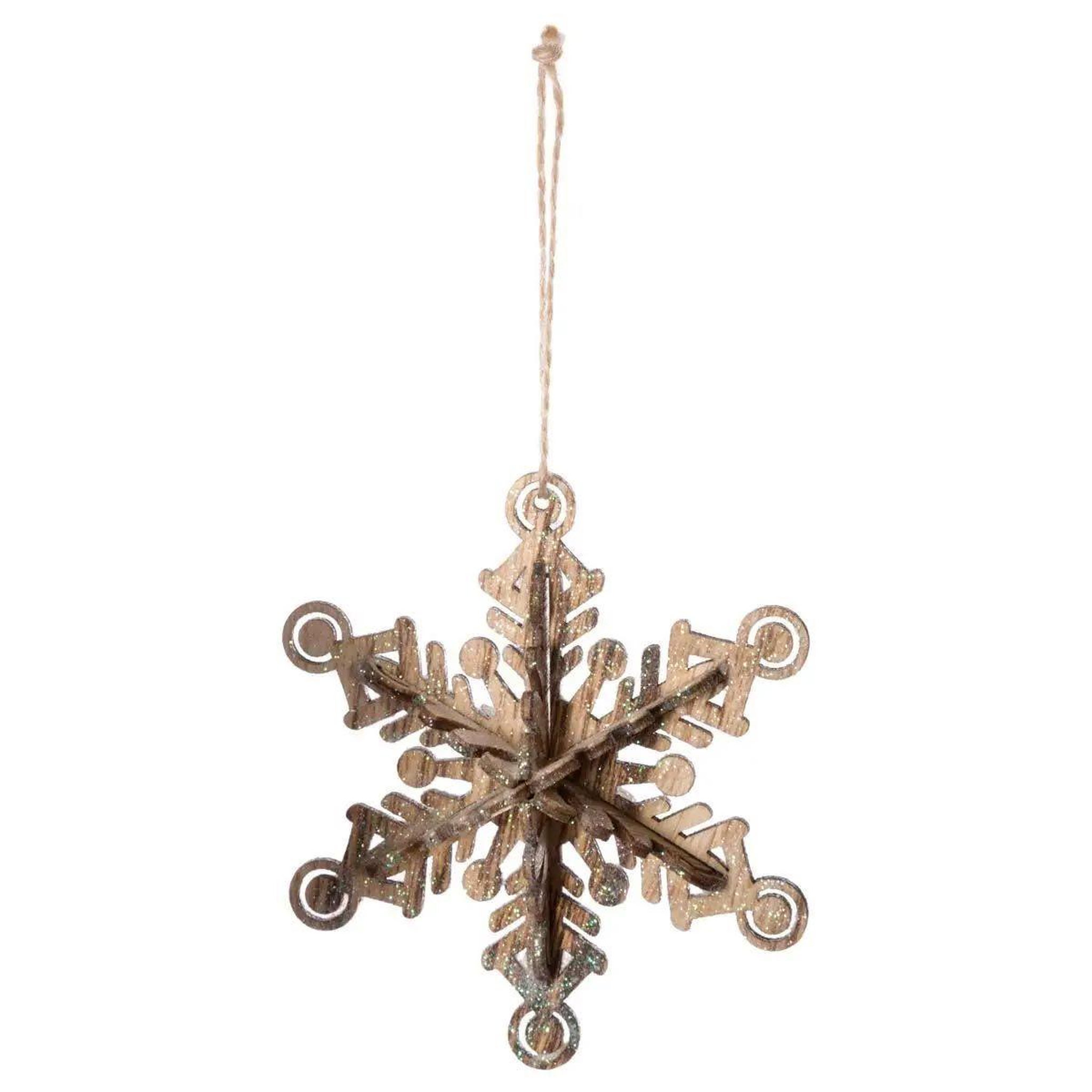 ATMOSPHERA Sujet de noël flocon 3d  marron glacé  13cm naturel