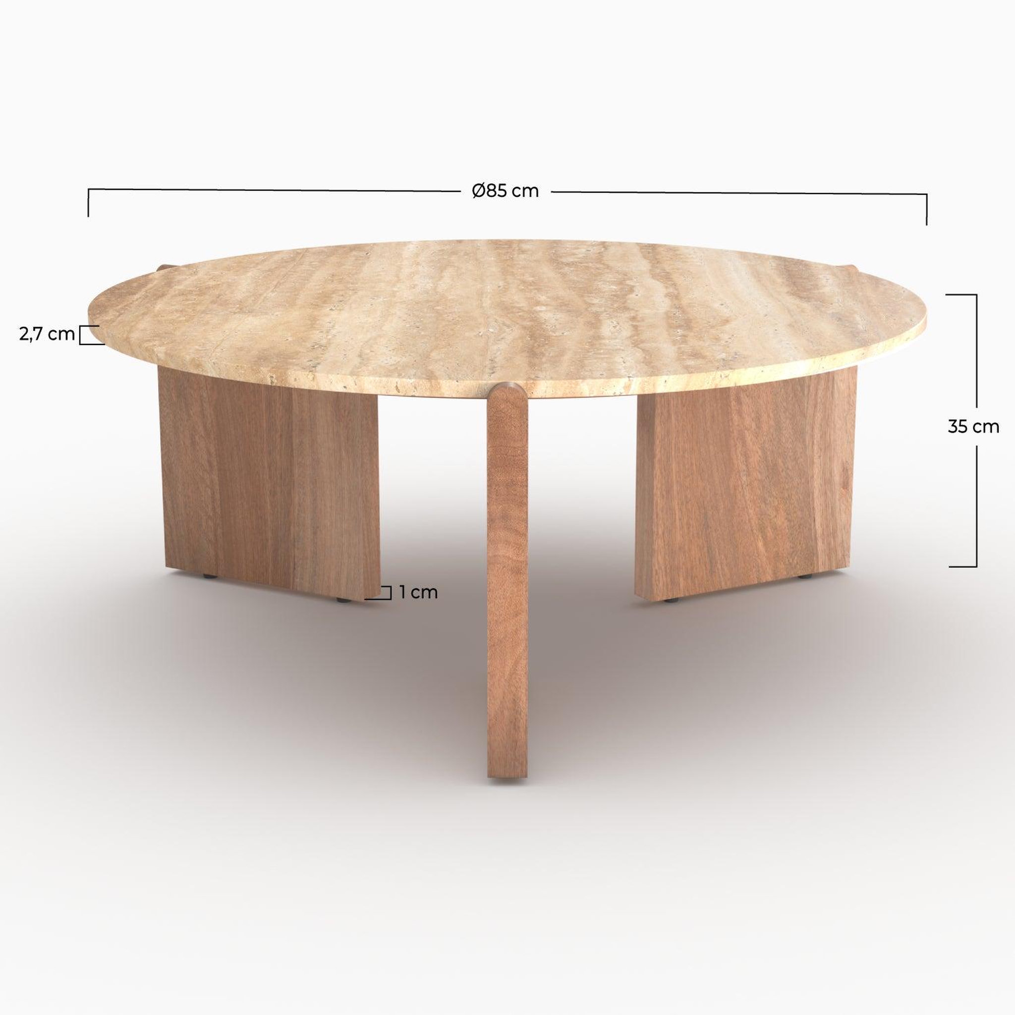 Voir la diapositive 4 : MAISON PAVANE Table basse en travertin et bois d85 cm-sierra