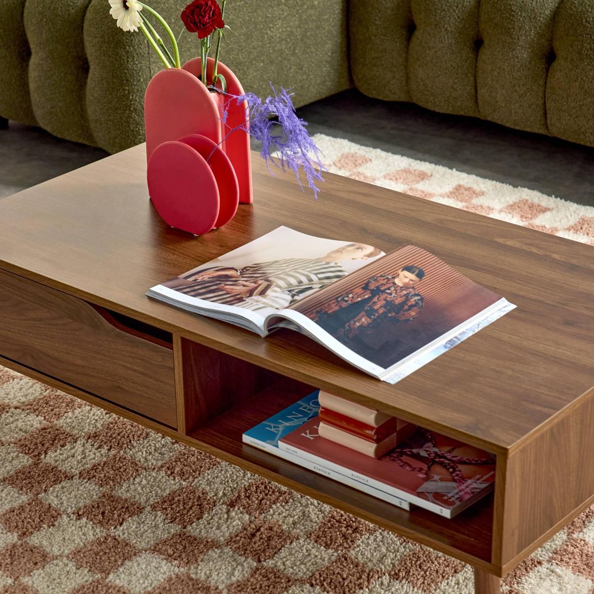 SWEEEK Table basse vintage décor bois de noyer