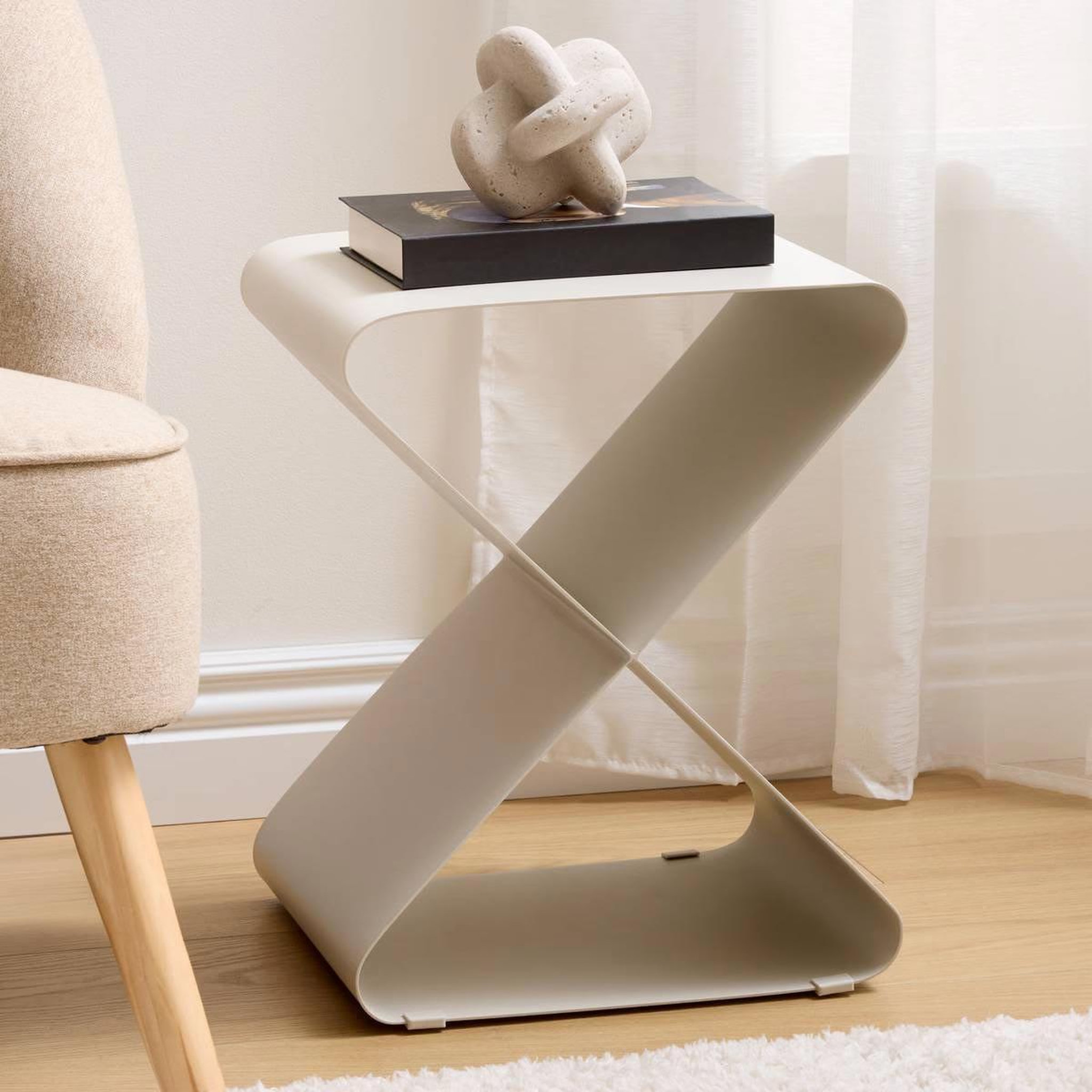 Voir la diapositive 2 : ATMOSPHERA Table d'Appoint Design en Métal  Elder  45cm Beige