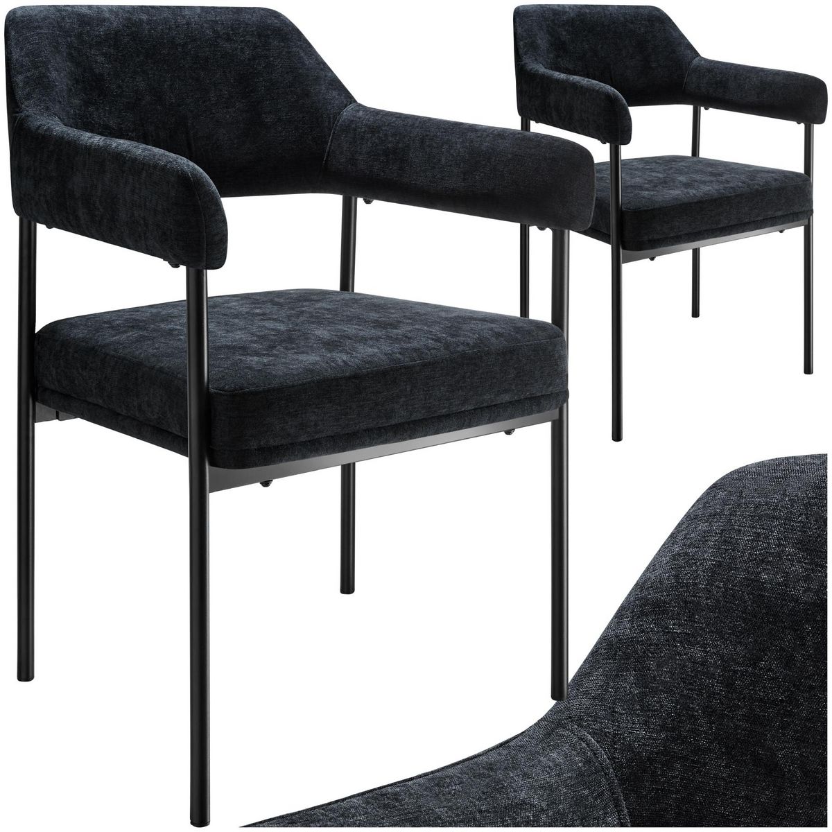 tectake Fauteuil rembourré Tissu noir/noir Lot de 2