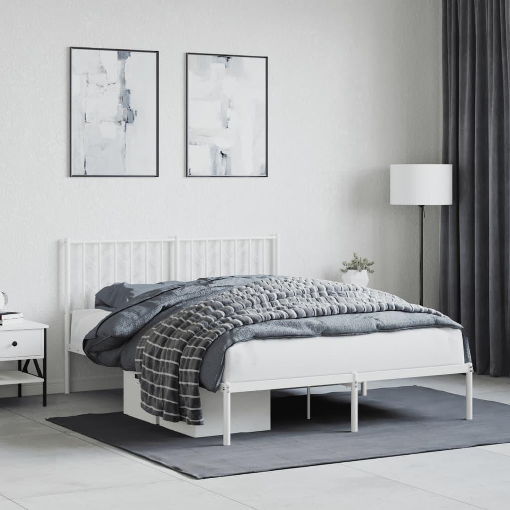 VIDAXL Cadre de lit metal sans matelas et tete de lit blanc 140x190 cm