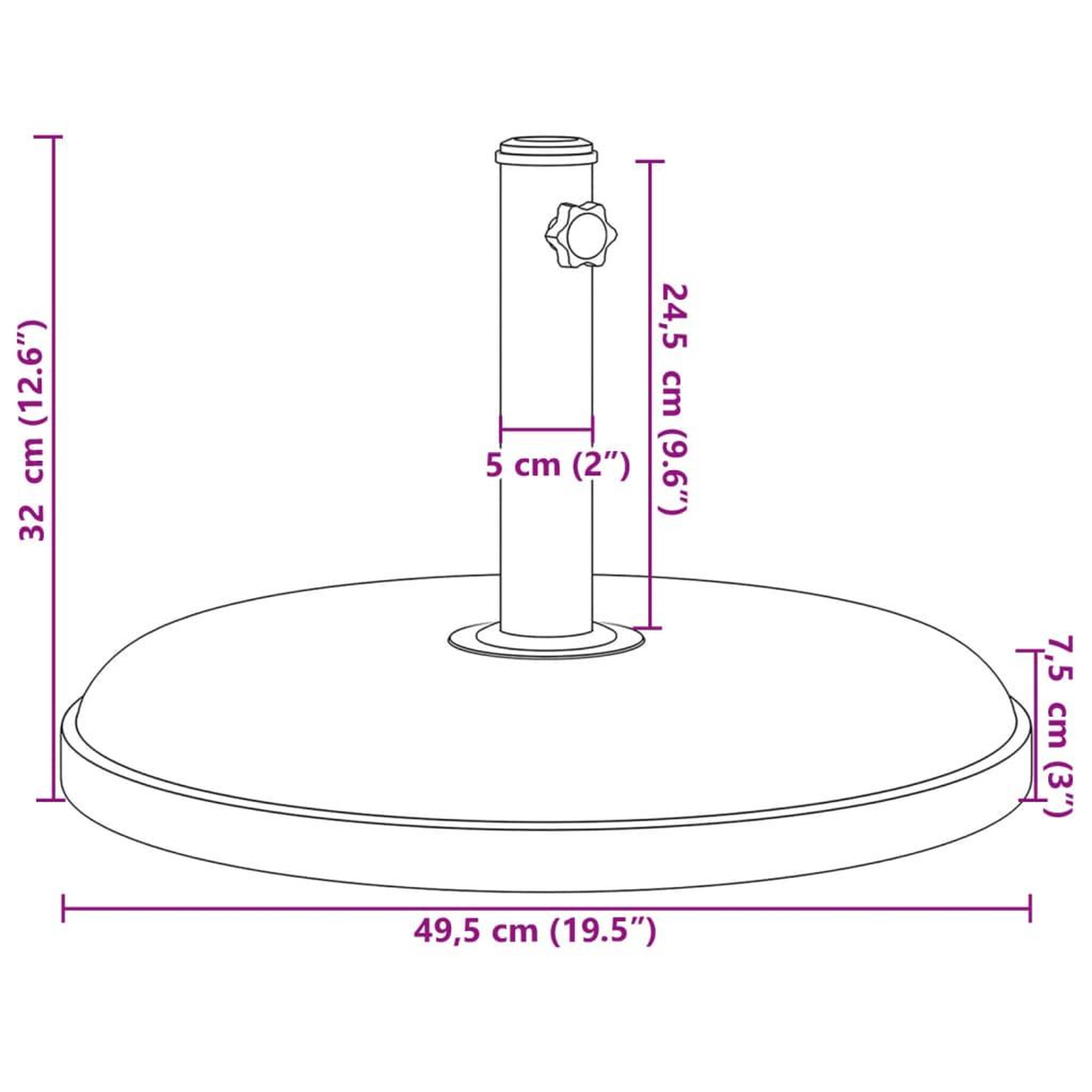Voir la diapositive 6 : VIDAXL Base de parasol pour mats Ø32/35/38 mm 25 kg rond