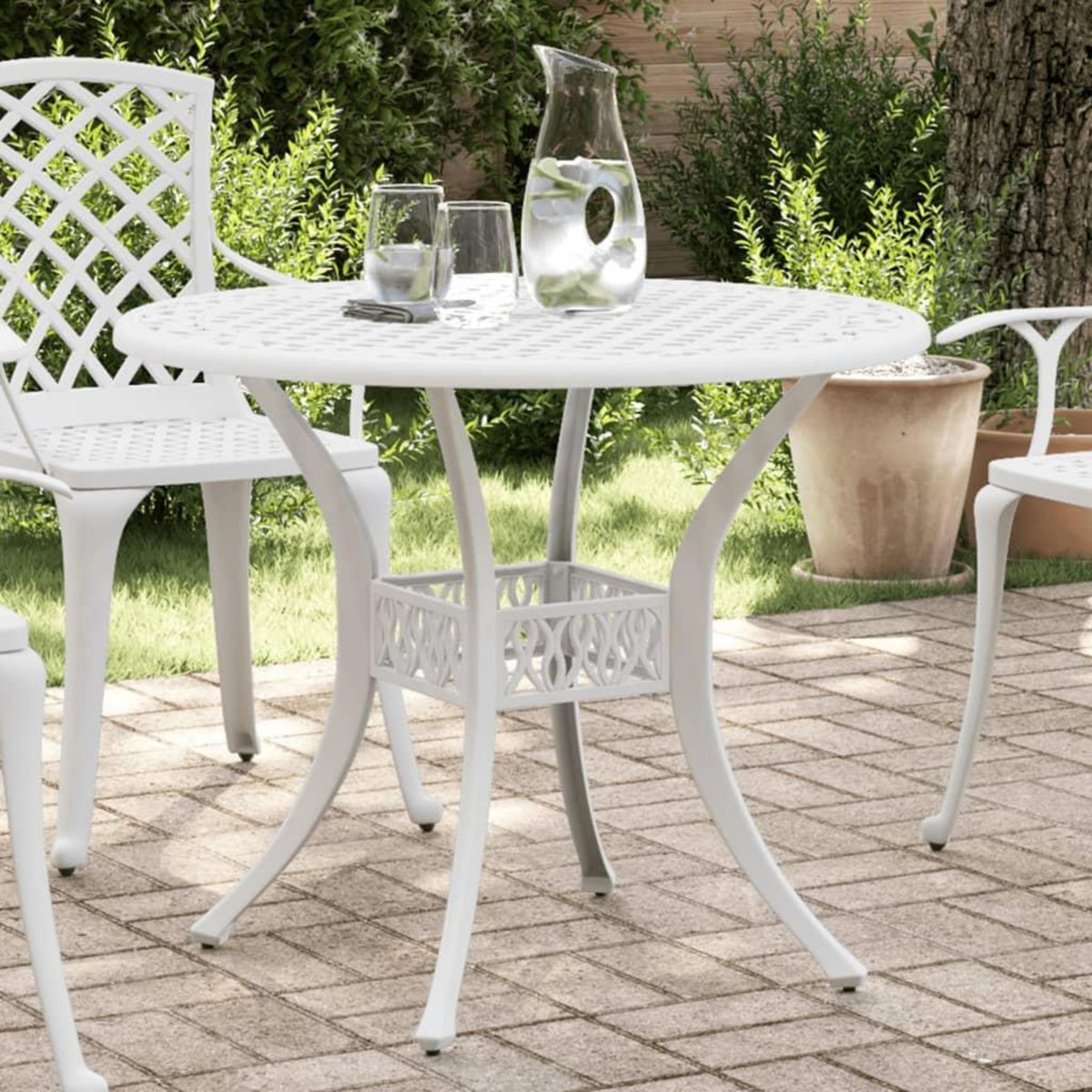 VIDAXL Table de jardin blanc Ø90x75 cm aluminium coule