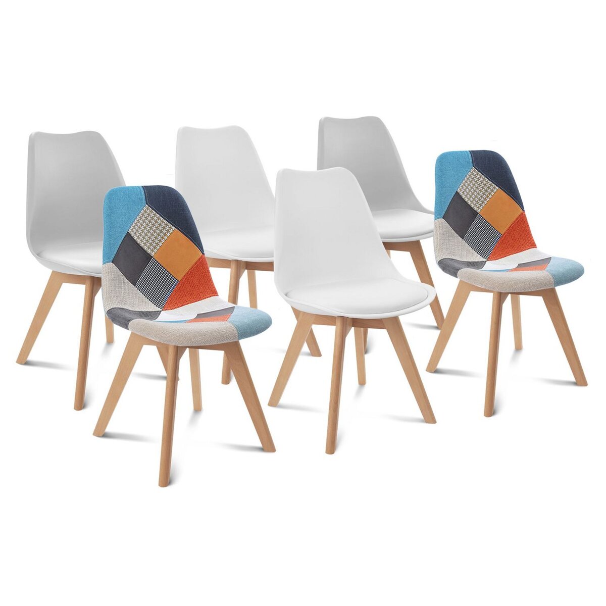 Lot de 6 chaises mix couleurs style scandinave pieds bois massif ODDA pas  cher 