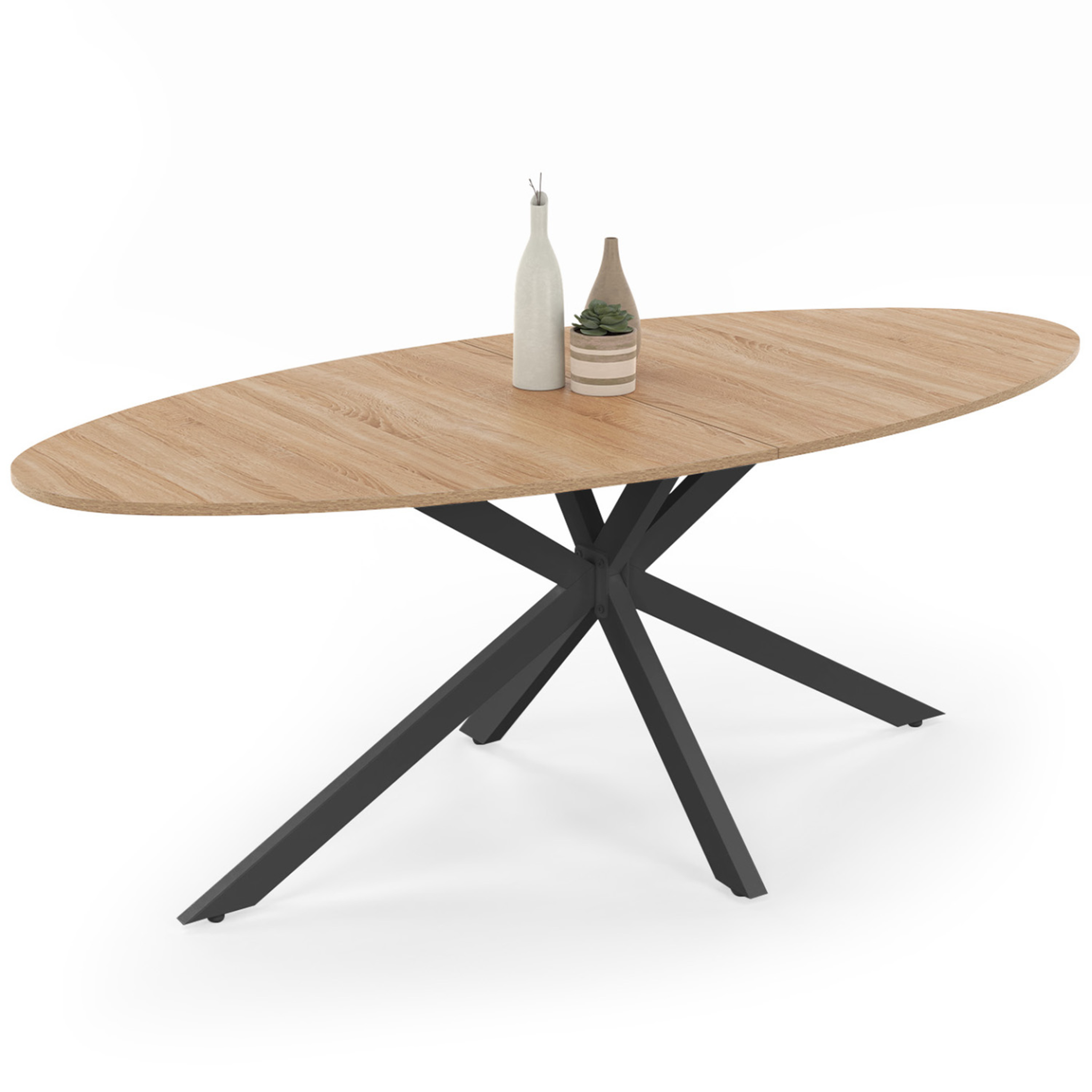 ID MARKET Table à manger ovale alix 10 personnes pied araignée bois et noir 200 cm