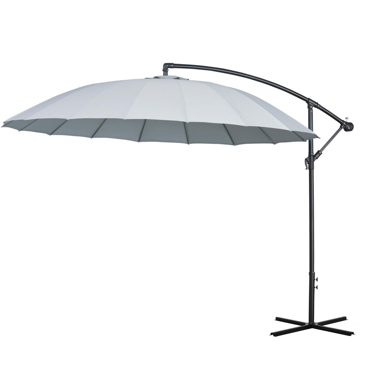 OUTSUNNY Parasol déporté rond inclinable manivelle piètement mât métal. dim. Ø 2,96 x 2,6H m polyester haute densité gris