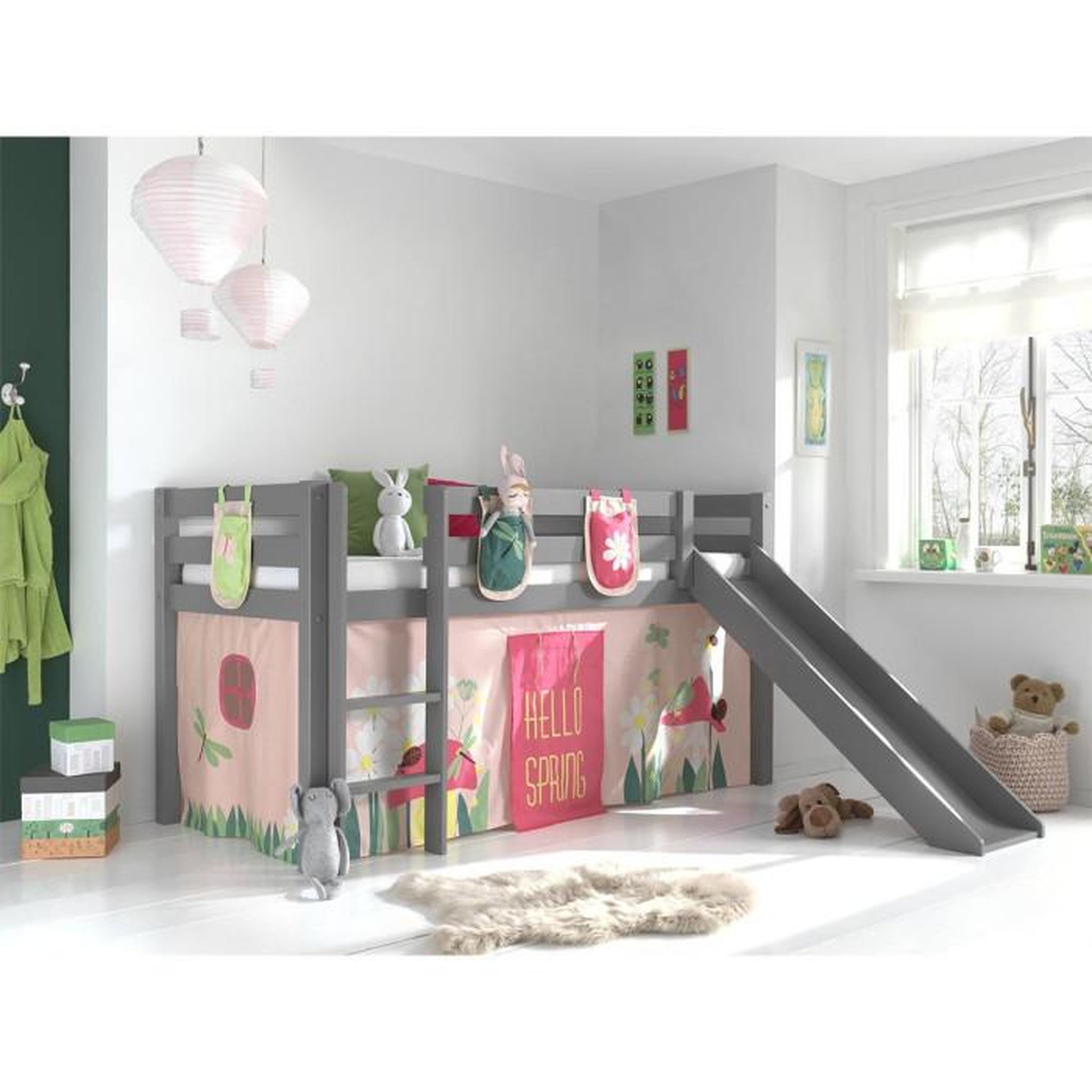 Voir la diapositive 2 : Paris Prix Pack - Lit Enfant Toboggan, Tente & 3 Pochettes  Pino Spring  Gris
