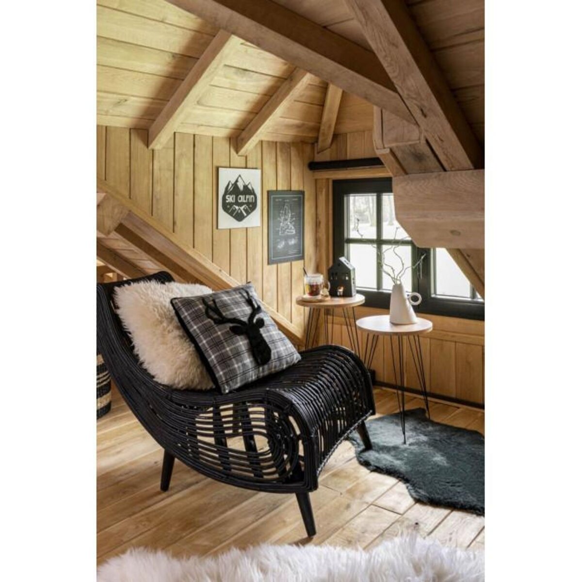 Paris Prix Tapis Imitation Fourrure  Lesley  60x96cm Noir