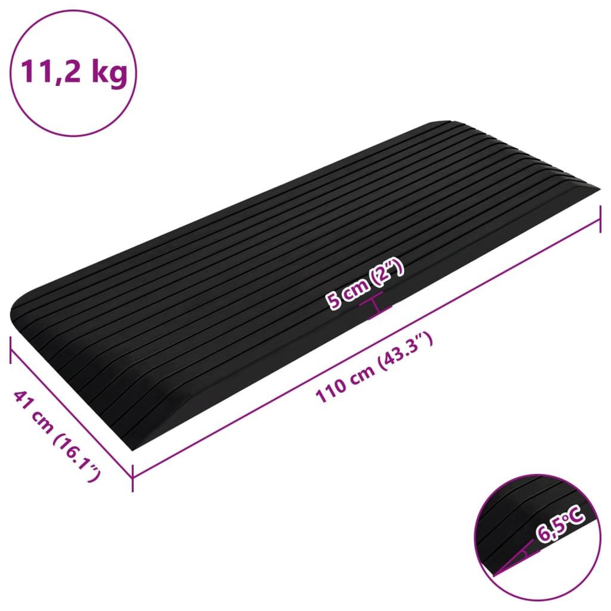 Voir la diapositive 6 : VIDAXL Rampe de seuil 110x41x5 cm Caoutchouc