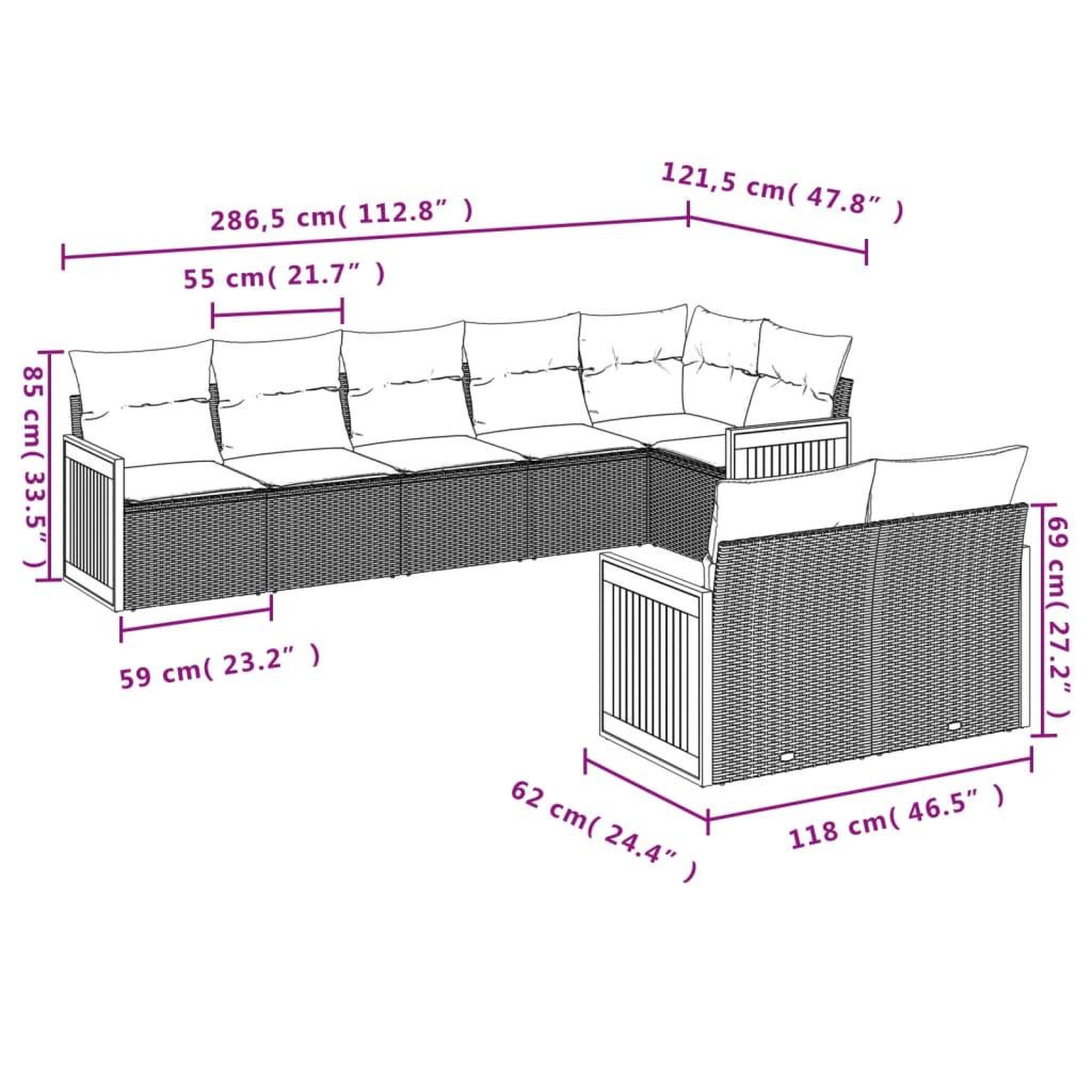 Voir la diapositive 6 : VIDAXL Salon de jardin 8 pcs avec coussins noir resine tressee