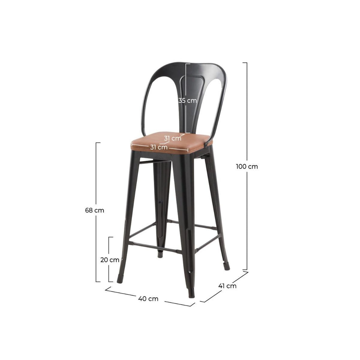 Rendez vous déco Lot de 2 chaises pour îlot central 68 cm noires et marron-Charly
