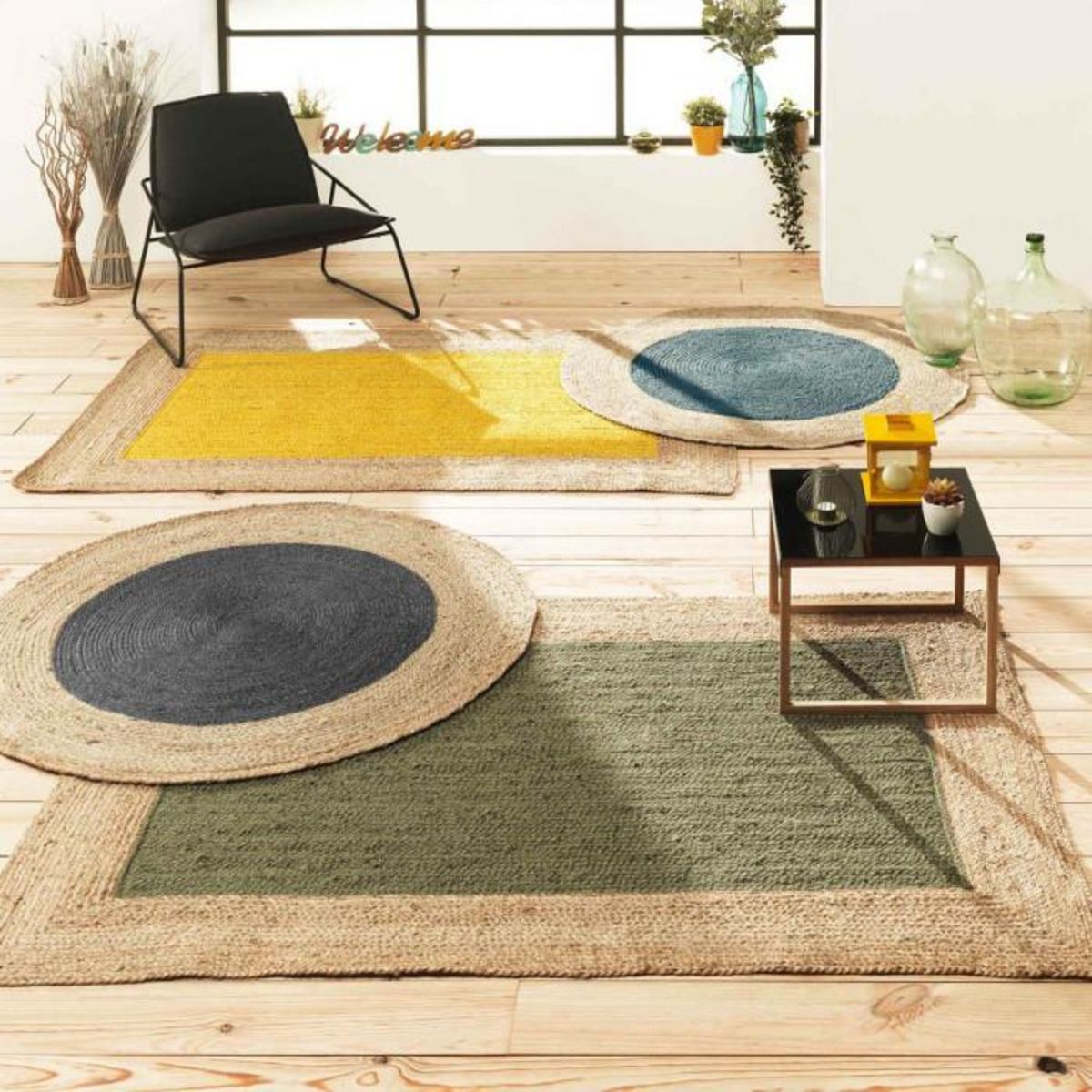 Paris Prix Tapis Rond en Jute  Napoli  120cm Jaune