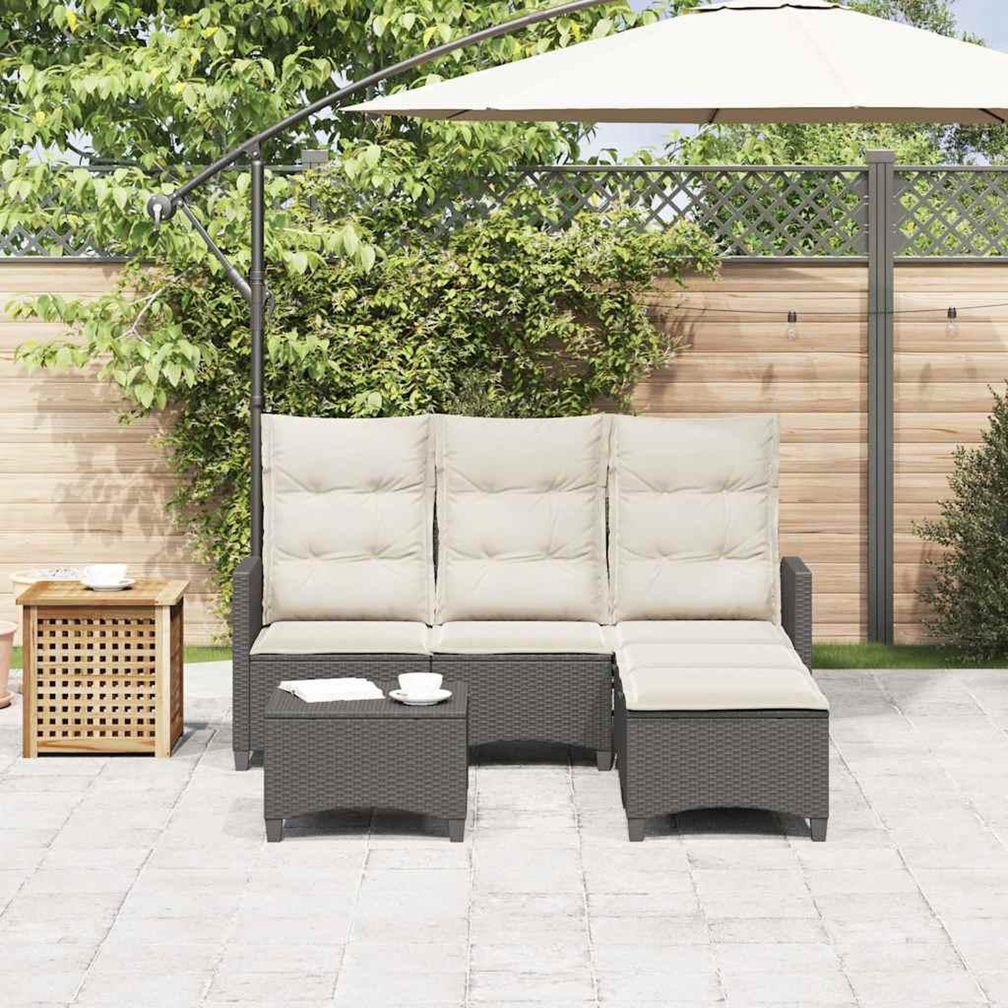 Voir la diapositive 3 : VIDAXL Salon de jardin 3 pcs avec coussins forme L noir resine tressee