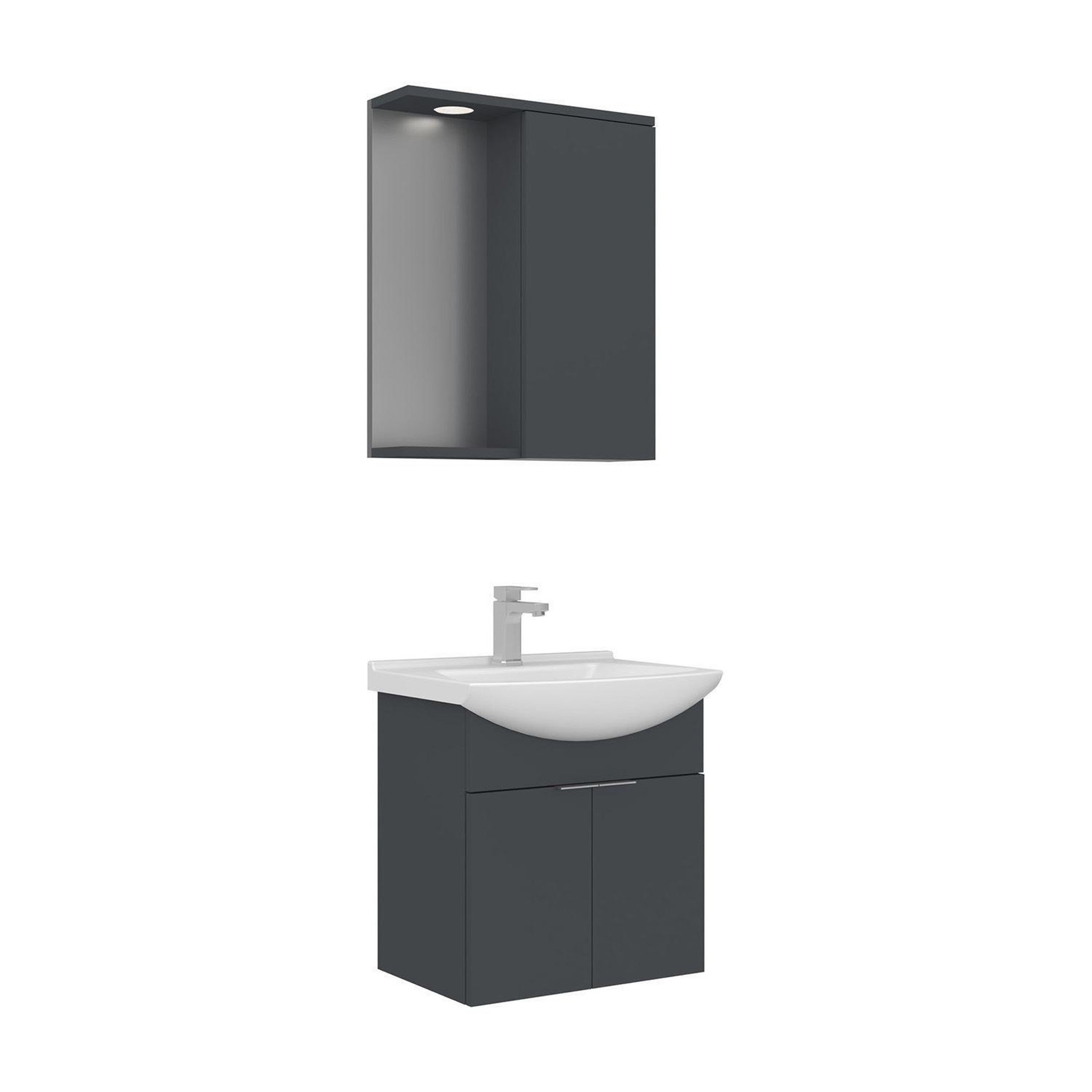 Habitat et Jardin Meuble avec simple vasque et miroir  Purus 55  - 55 x 50 x 58 cm - Matte Anthracite