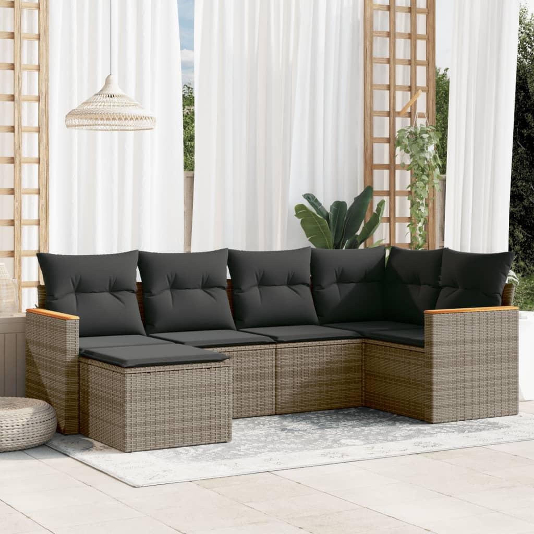 VIDAXL Salon de jardin 6 pcs avec coussins gris resine tressee