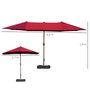 Voir la diapositive 3 : OUTSUNNY Parasol de jardin XXL dim. 4,6L x 2,7l x 2,4H m ouverture fermeture manivelle pied & contrepoids inclus acier polyester haute densité bordeaux