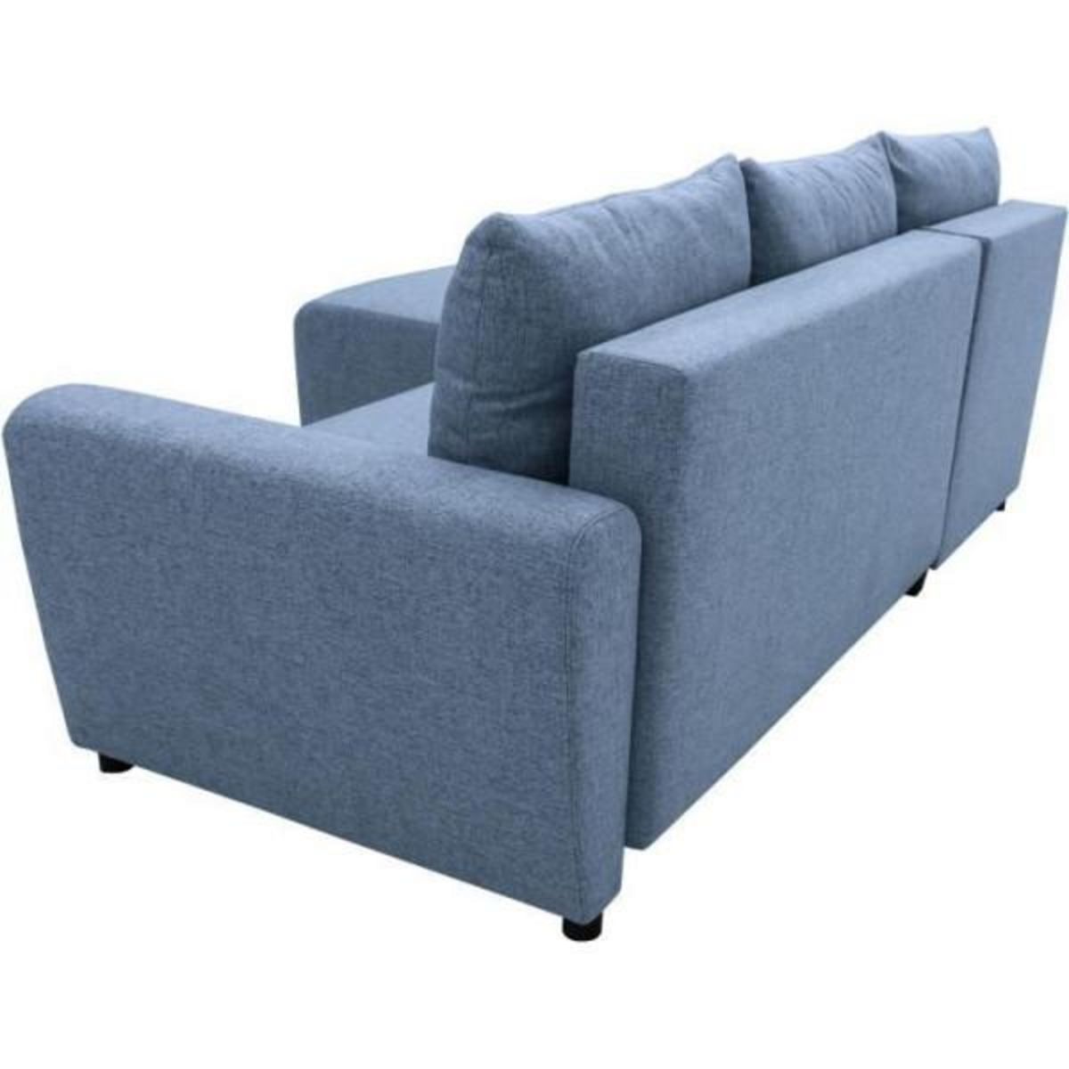 MARKET24 Canapé d'angle convertible 3-4 places STEWART - Tissu bleu - L224 x H85 x P155 cm