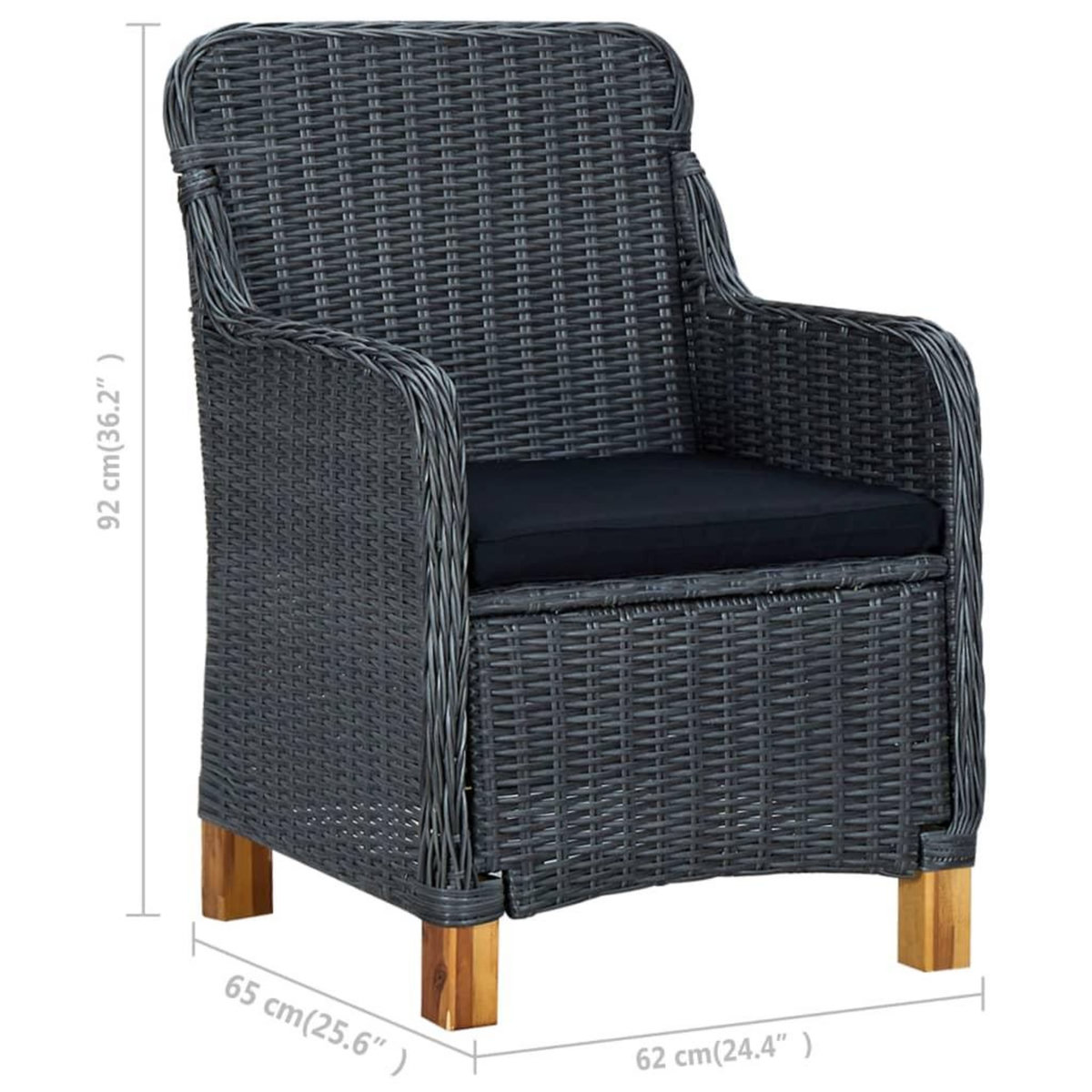 VIDAXL Salon de jardin 3 pcs avec coussins resine tressee gris fonce
