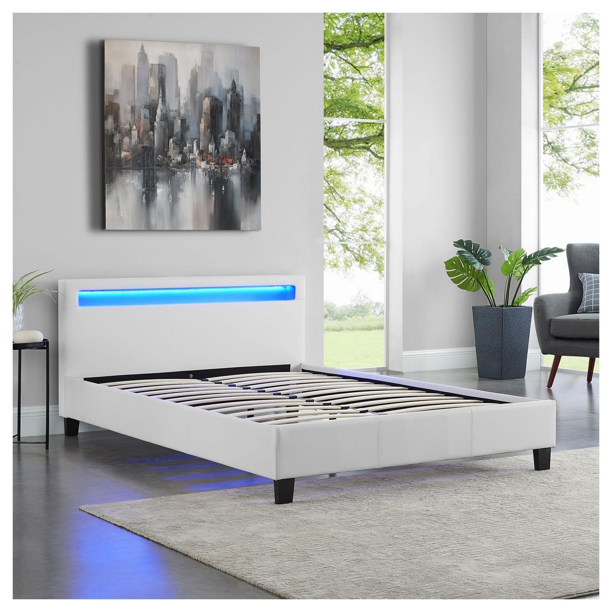 IDIMEX Lit LED double PINOT 140x190 cm, avec sommier, revêtement synthétique