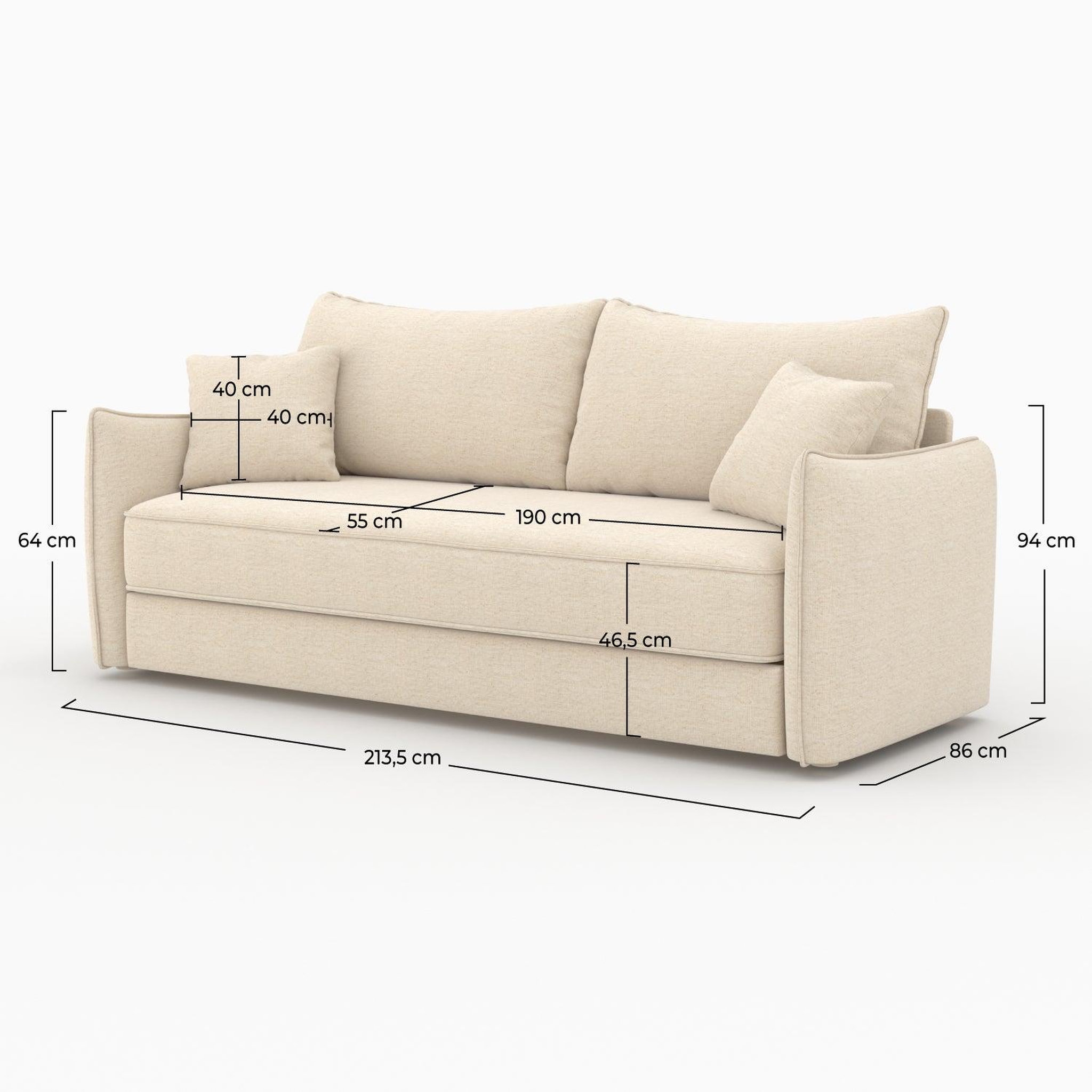Voir la diapositive 4 : MAISON PAVANE Canapé convertible 3 places en tissu effet lin blanc cassé-céleste