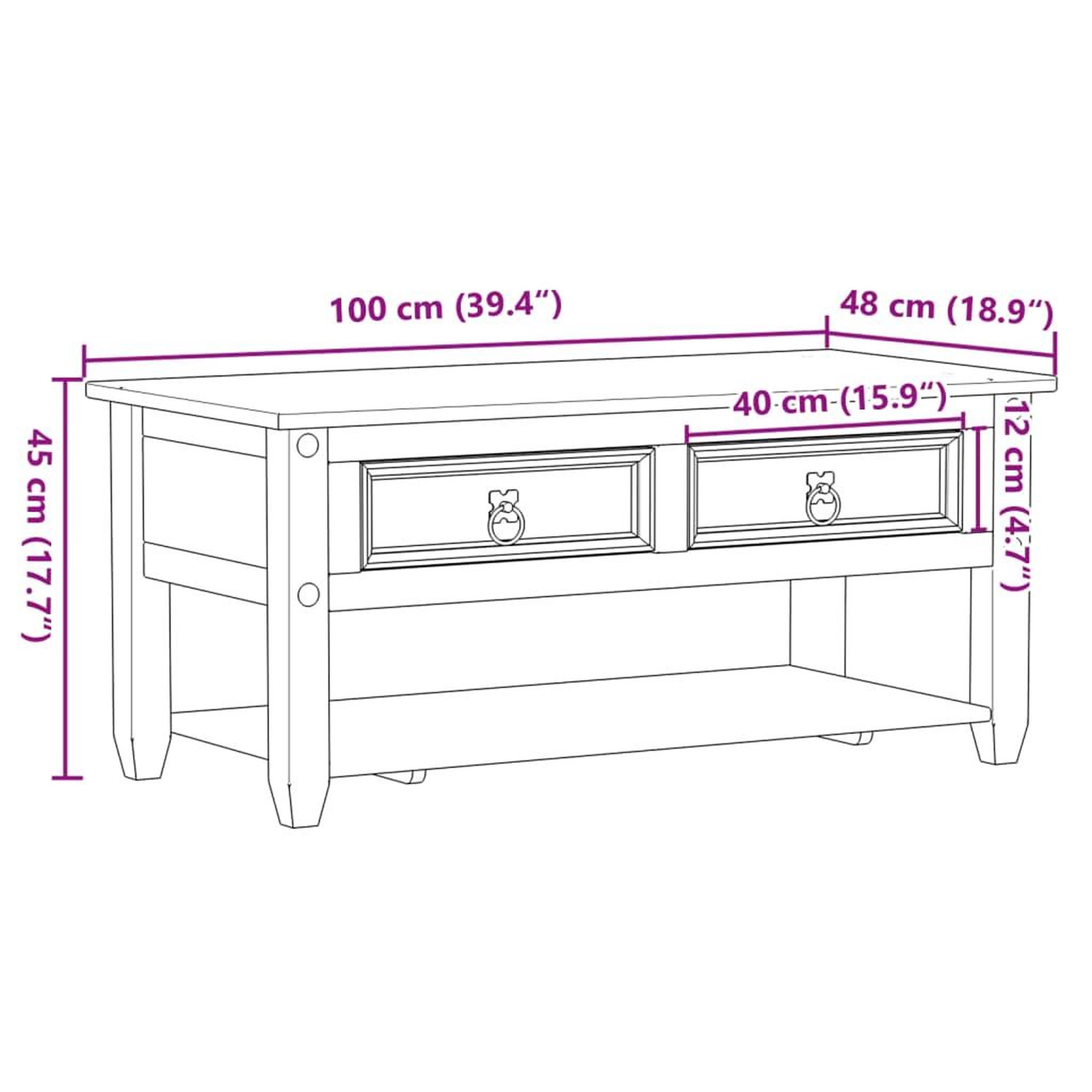 Voir la diapositive 6 : VIDAXL Table basse avec tiroirs  100x48x45 cm bois de pin massif