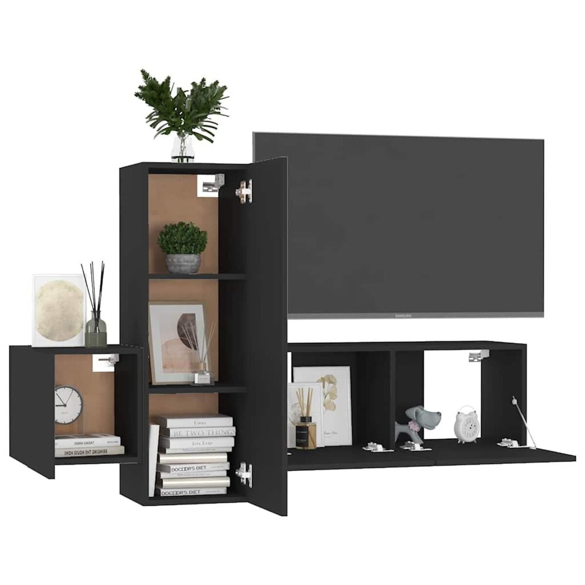 VIDAXL Ensemble de meubles TV 3 pcs Noir Bois d'ingenierie