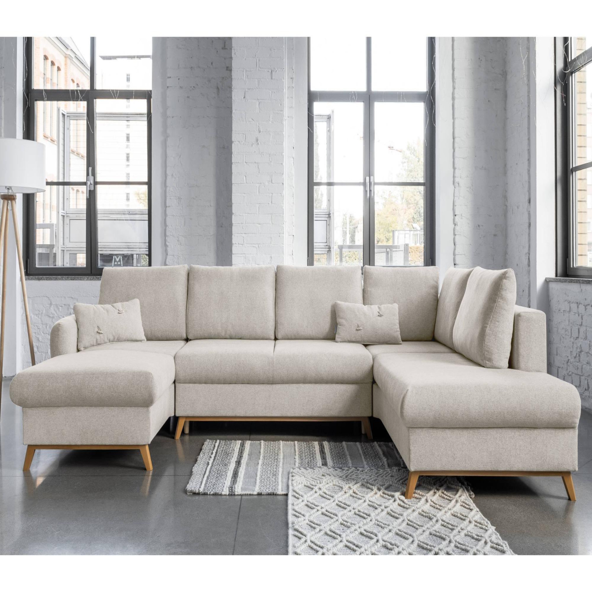 Voir la diapositive 5 : BEST MOBILIER Lagom - canapé d'angle panoramique - convertible - avec coffre - en tissu - 7 places - droit