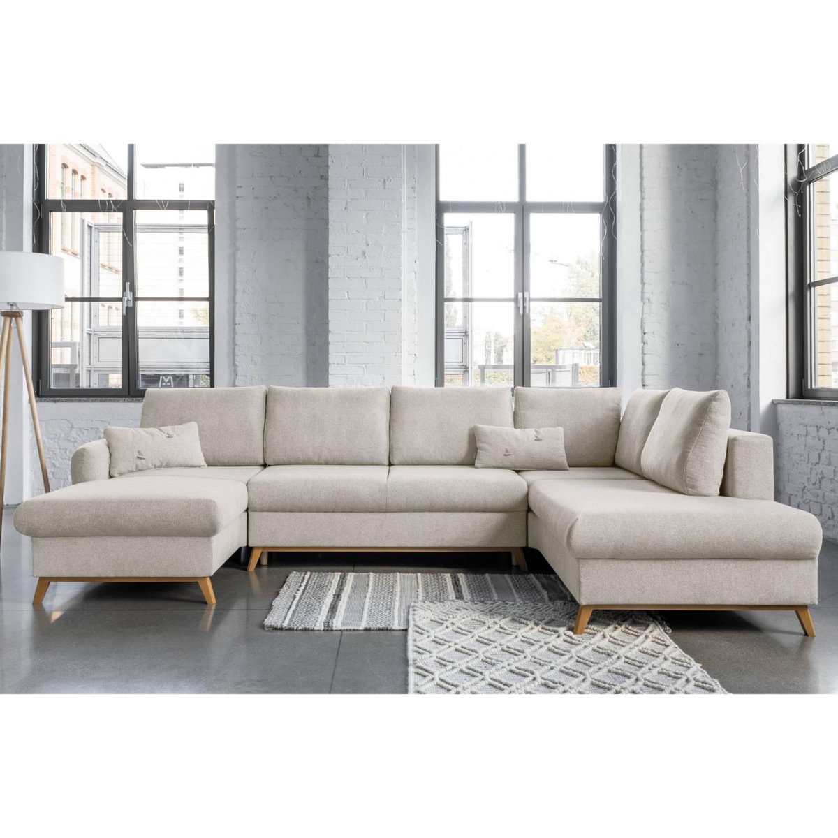 BEST MOBILIER Lagom - canapé d'angle panoramique - convertible - avec coffre - en tissu - 7 places - droit