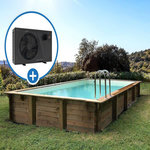 Habitat et Jardin Piscine bois en kit rectangle   Tampa 145   - 7.20 x 4.20 x 1.44 +  Pompe à chaleur 6 kw/h inverter  PowerLine by Hayward  - Noir