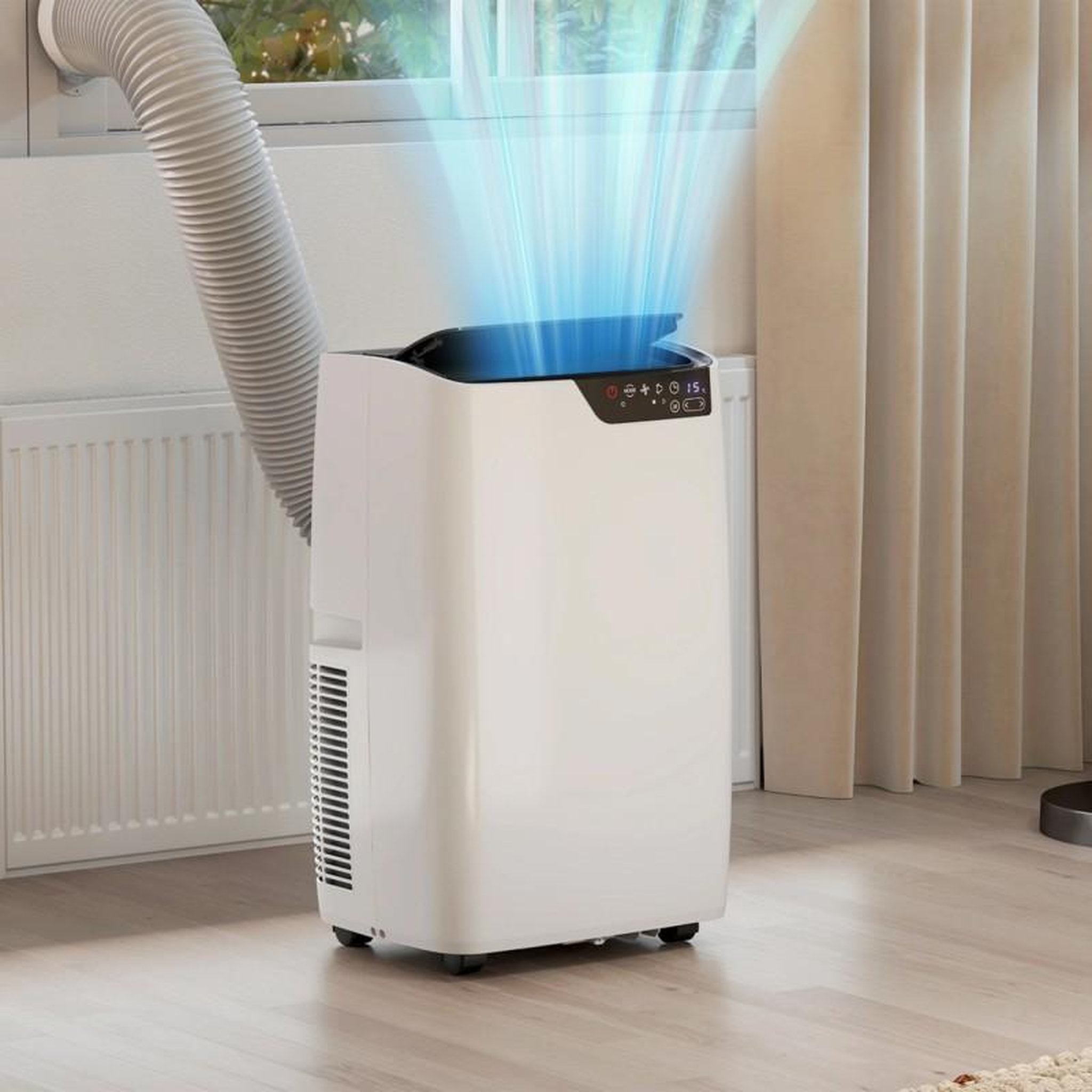 Voir la diapositive 3 : Climatiseur mobile - blanc - 14000 btu - réversible chaud/froid - silencieux