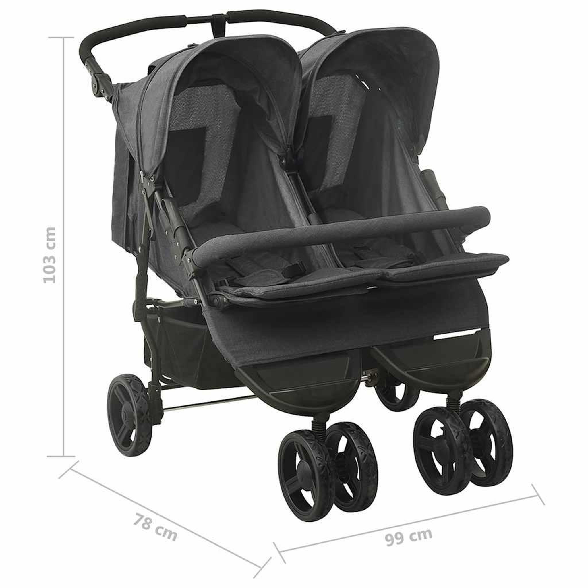 Voir la diapositive 6 : VIDAXL Poussette a deux places Anthracite Acier