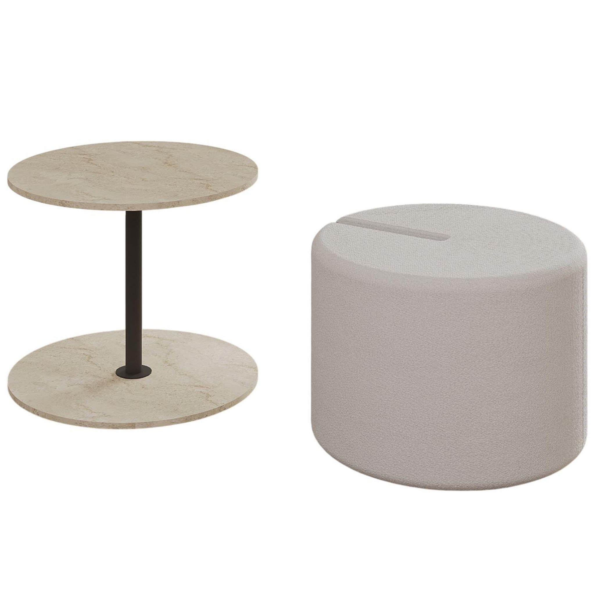 Habitat et Jardin Table d'appoint avec pouf en bois  vexana  - 43 x 43 x 47 cm - travertin