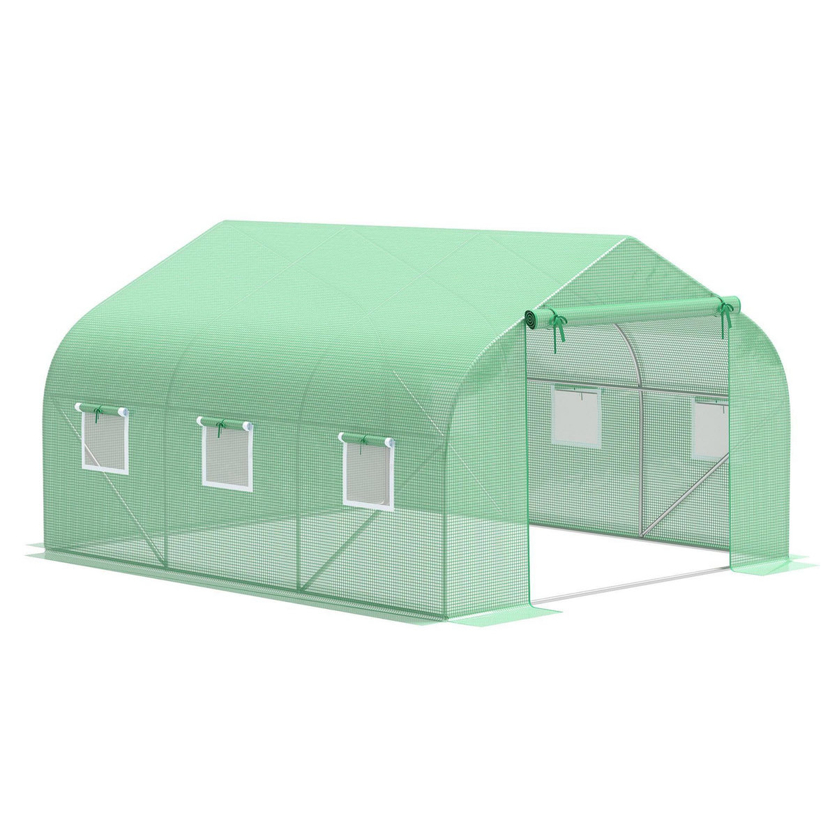 OUTSUNNY Serre tunnel de jardin 3,5 x 3 x 2 m grande taille 6 fenêtres vert