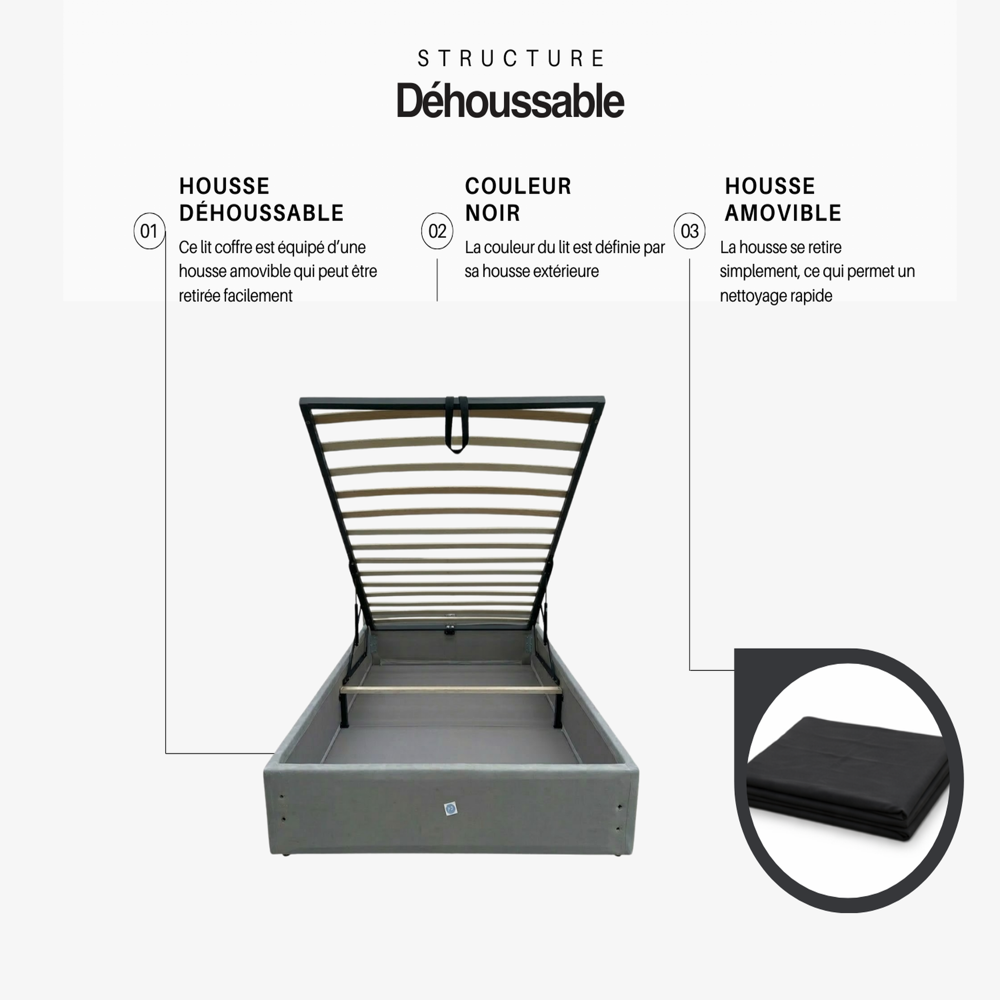 Voir la diapositive 5 : LITERIE JULIEN Ensemble Lit Coffre et Matelas  Latex Soutien Ferme