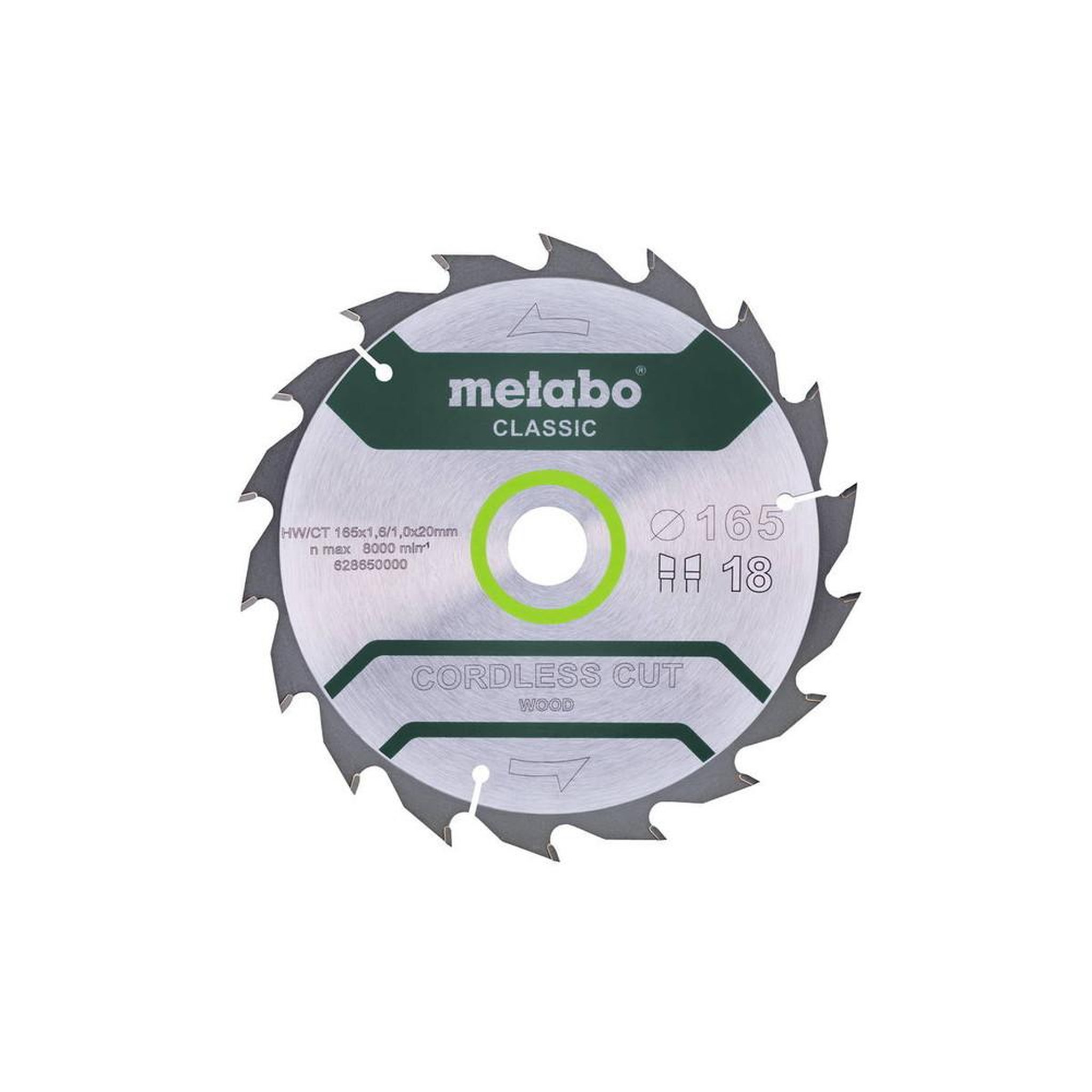 METABO SAS Lame de scie circ. Classic  Cordless Cut Wood  HW/CT 165x20, 18 WZ 20°