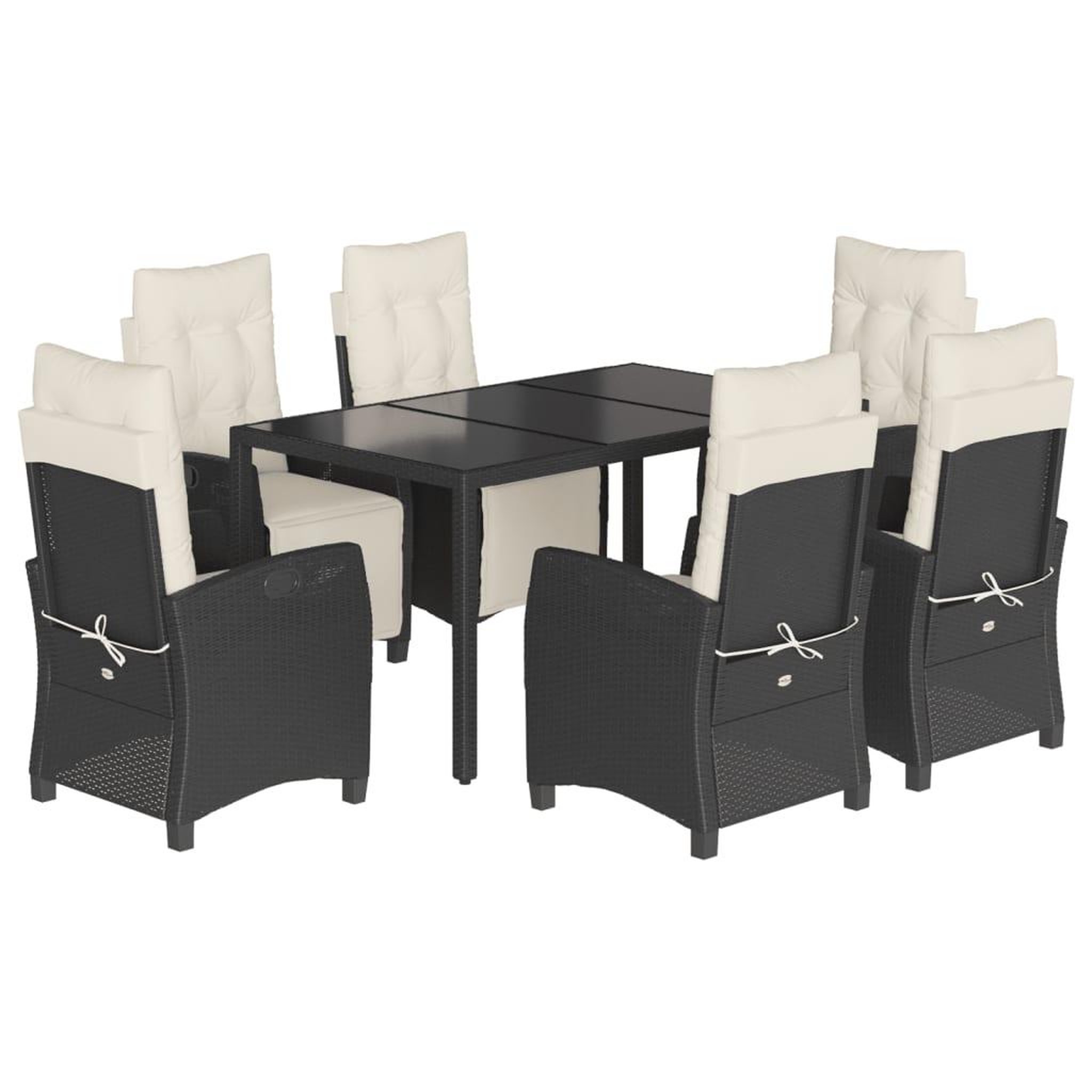Voir la diapositive 2 : VIDAXL Ensemble a manger de jardin coussins 7pcs Noir Resine tressee