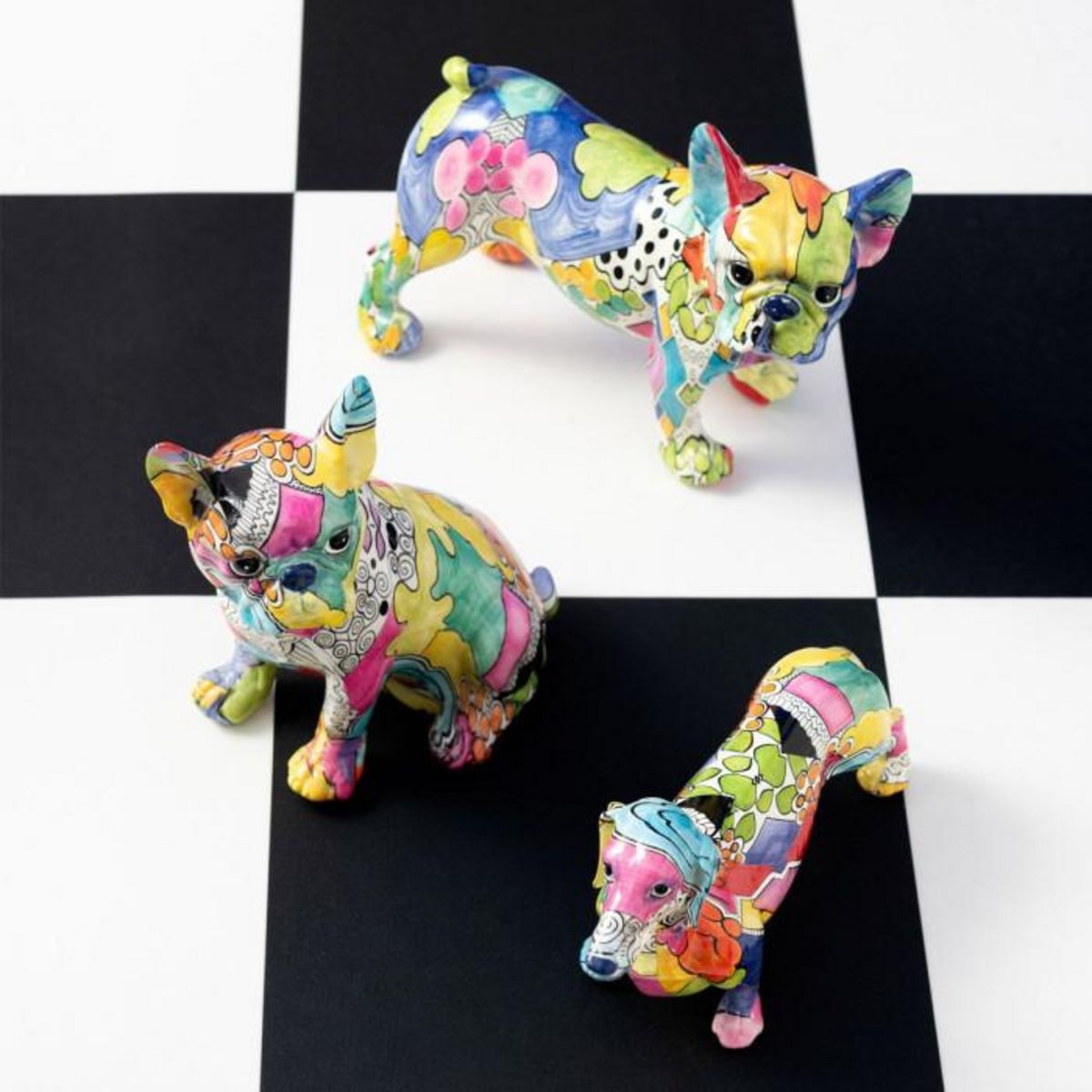 Paris Prix Lot de 2 Statuettes  Bulldogs Assis  20cm Multicolore