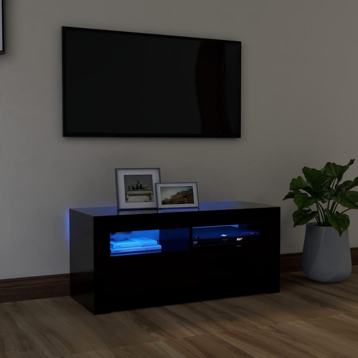 VIDAXL Meuble TV avec lumieres LED noir 90x35x40 cm