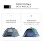 Voir la diapositive 4 : OUTSUNNY Tente pop up montage instantané - tente de camping familiale 3 pers.  - grande porte + 3 fenêtres - dim. 2,5L x 1,94l x 1,6H m fibre verre polyester oxford bleu vert