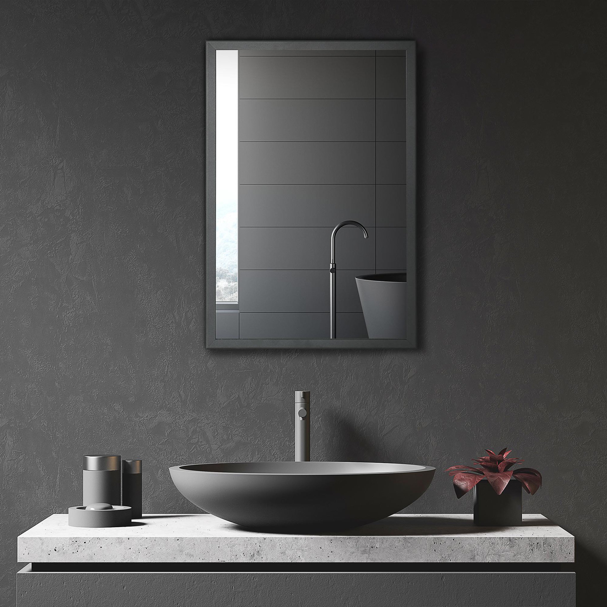 Voir la diapositive 2 : KLEANKIN Armoire miroir murale salle de bain toilette dim. 40l x 12l x 60h cm acier inox. Noir verre
